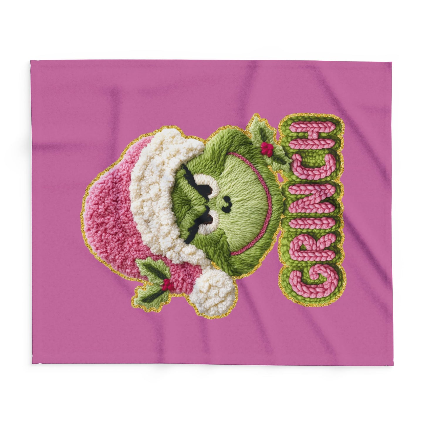 Holiday Christmas Blanket Grinch Holiday Fleece Blanket — Pink Santa Hat Cozy Throw