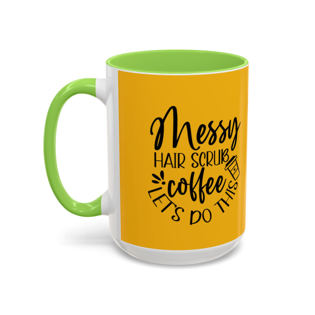 Holiday Coffee Cups with Festive Quotes & Designs Messy Hair Coffee Mug - Fun Yellow Ceramic Cup for Coffee Lovers