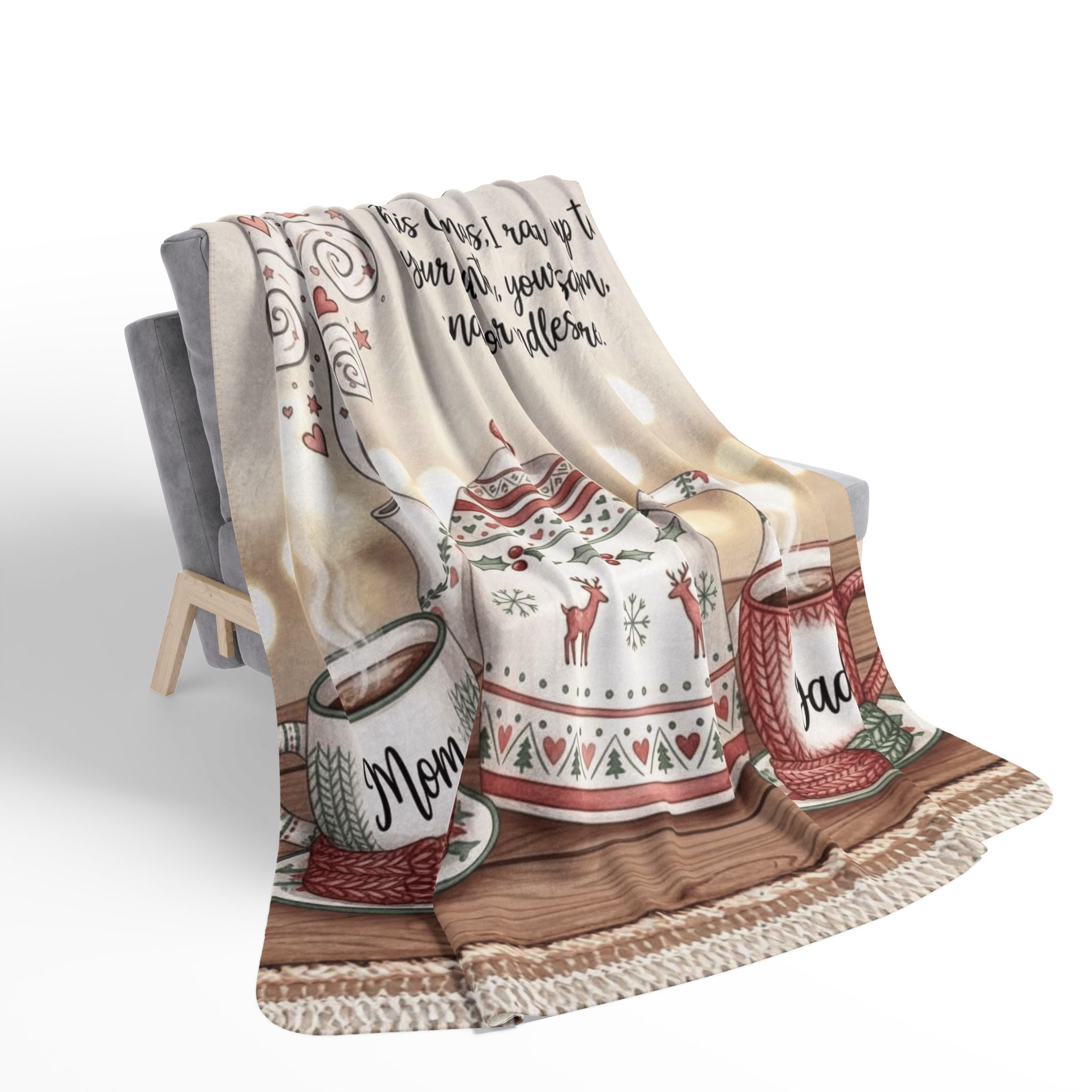 Christmas Tea Tribute Fleece Sherpa Blanket  "Mom" & "Dad" Cozy Holiday Message Holiday Christmas Blanket,