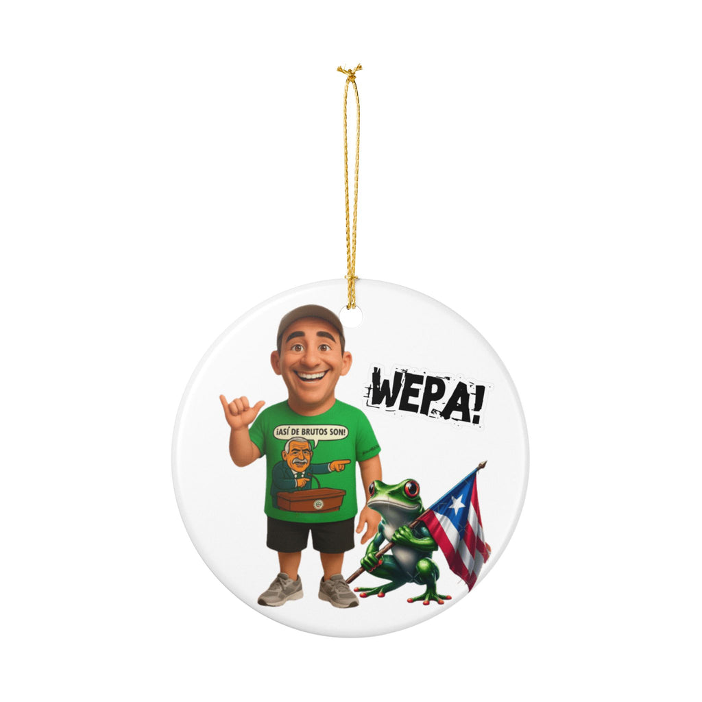 Puerto Rican Wepa! Ceramic Ornament Eliezer Molina & Coqui Frog with Flag