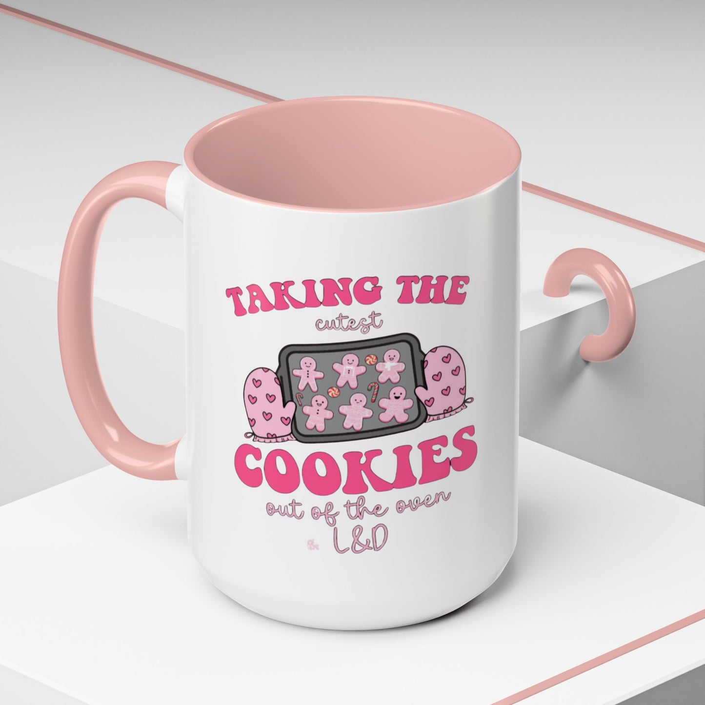 Accent Coffee Mug — "Taking the Cookies" Cute Pink Baking Design Coffee Cup for Fun Celebrations