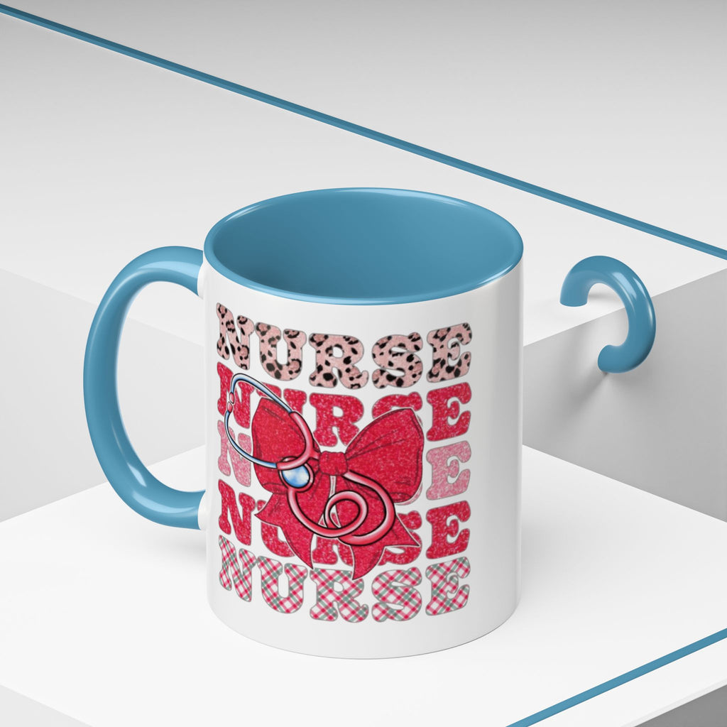 Nurse Stethoscope Bow Accent Coffee Mug — Cute Leopard & Plaid Healthcare Gift (11/15oz) Medical Christmas Mug