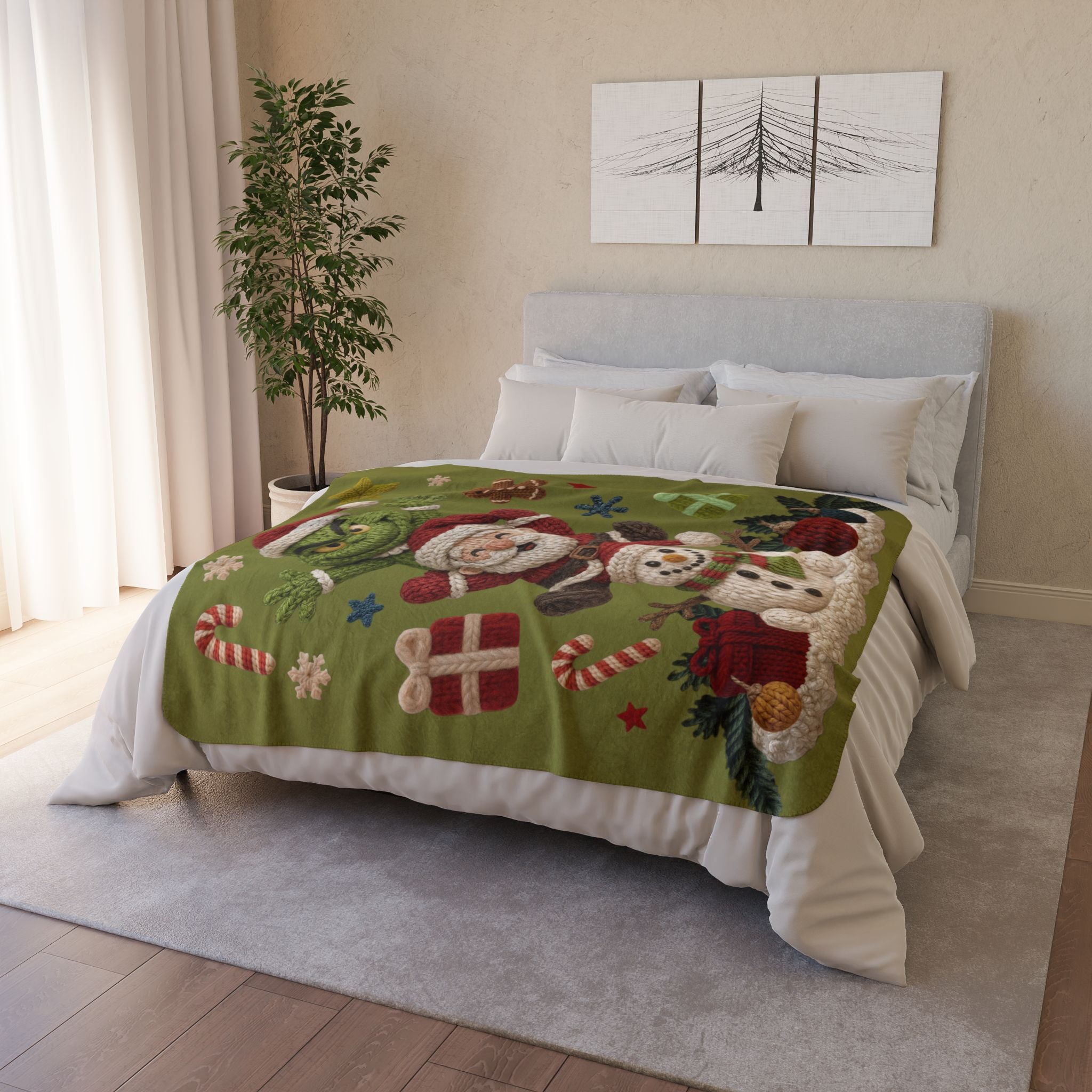 Magical Christmas Cartoon Blanket Grinch Santa Snowman Sherpa Blanket  Cozy Christmas Fleece Throw