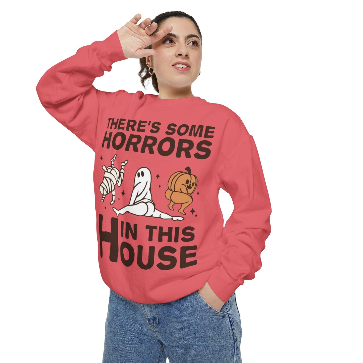 Halloween Themed Unisex Sweatshirt - Fun Ghosts & Mummy Design for Fall, Cozy Casual Wear, Halloween Party, Gift for Friends, Autumn Vibes