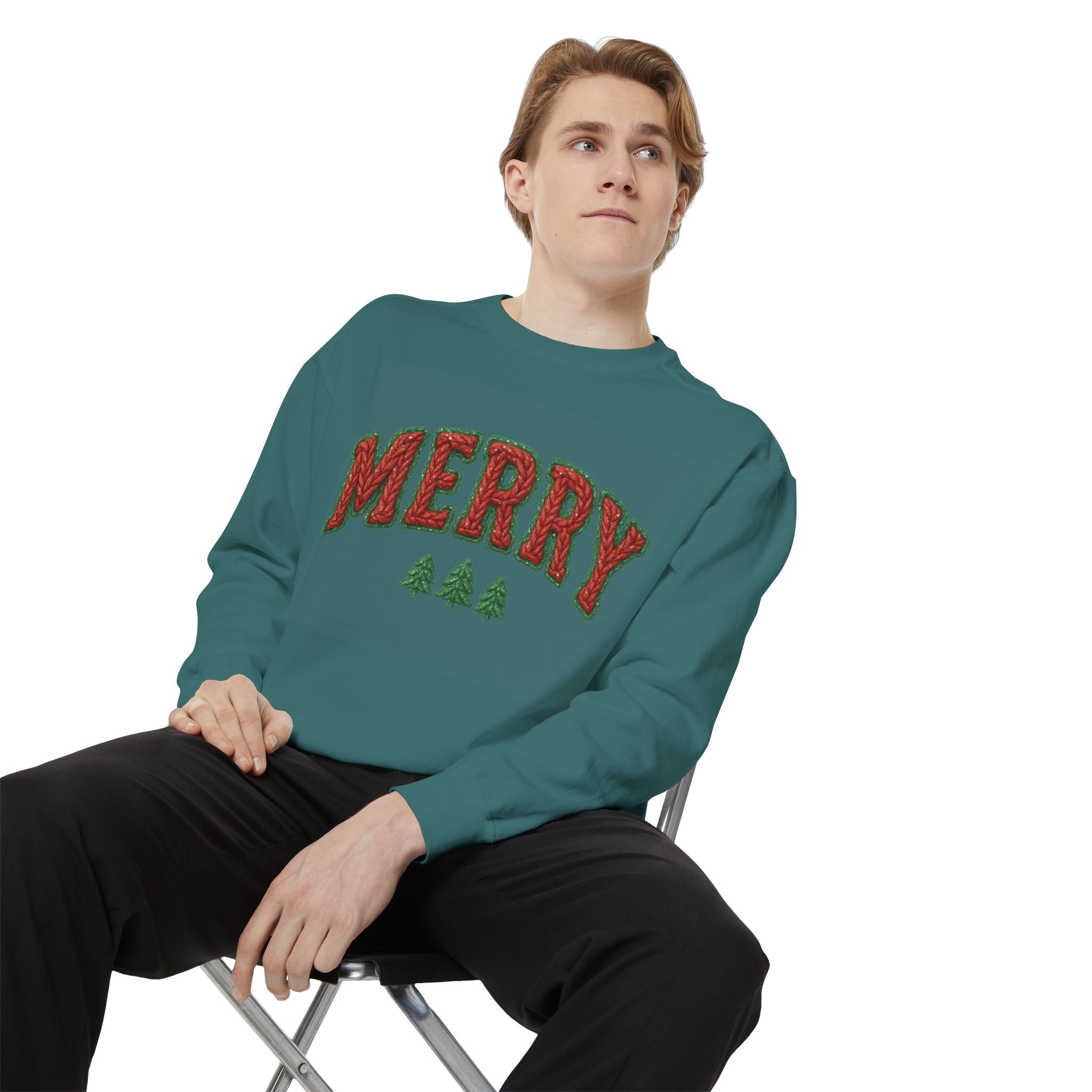 Merry Holiday Sweatshirt — Cozy Christmas Pullover with Tree Graphics Festive Holiday Designs