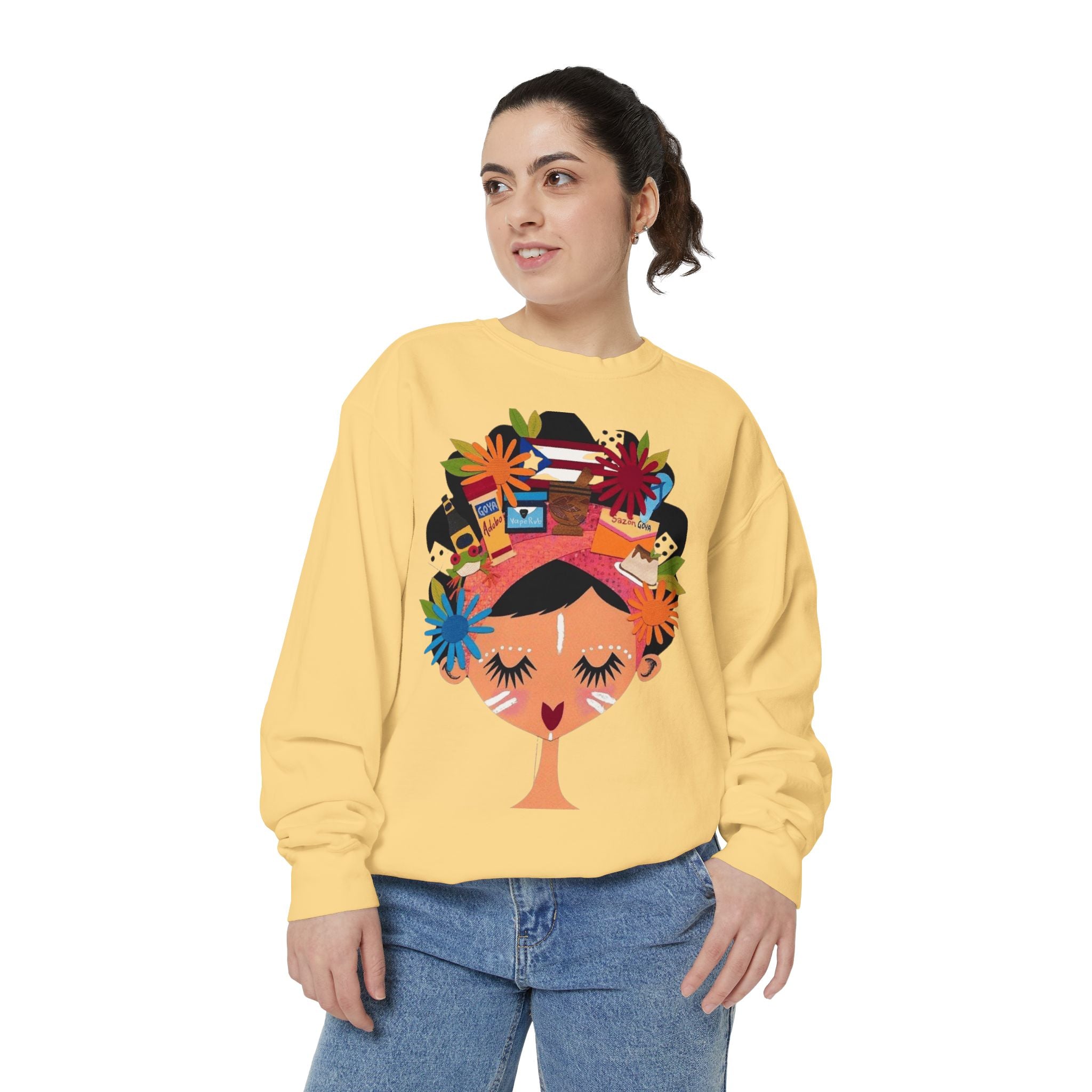 Floral Fiesta Sweatshirt — Colorful Tropical Woman Graphic Puerto Rico Navidades