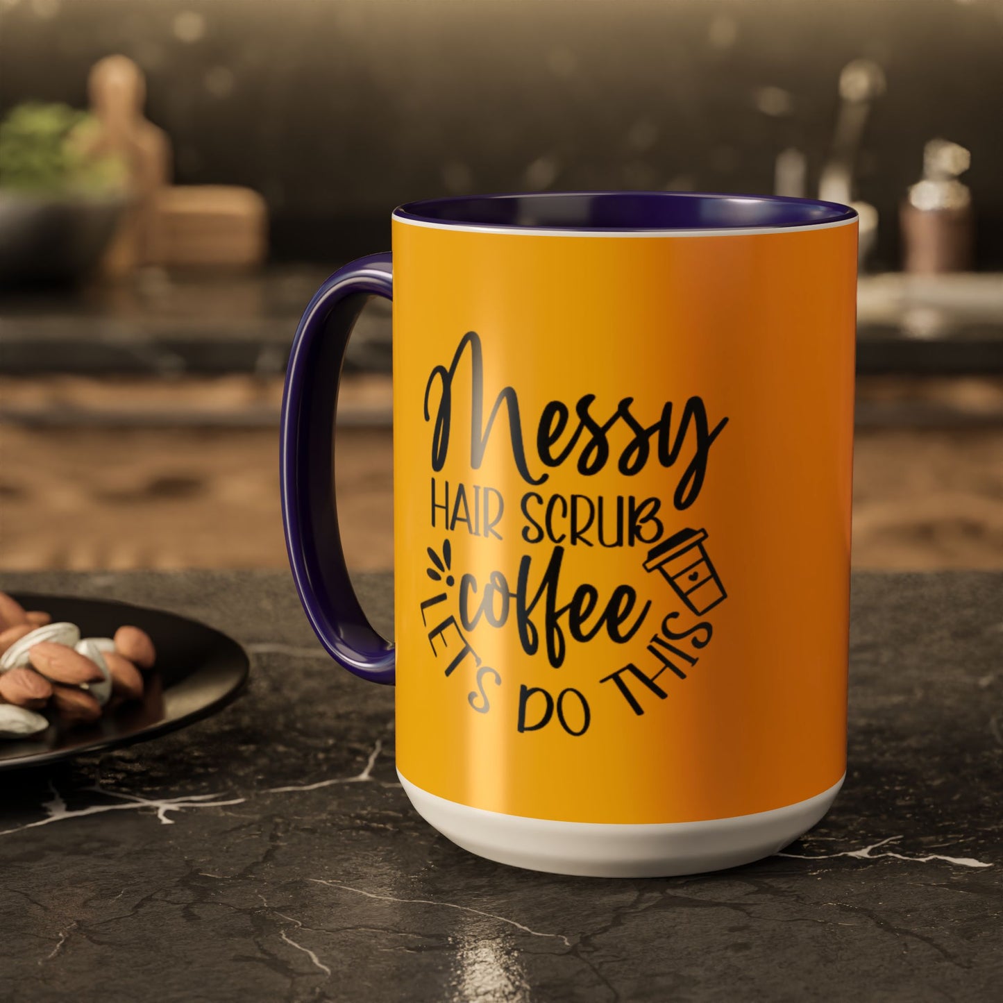 Holiday Coffee Cups with Festive Quotes & Designs Messy Hair Coffee Mug - Fun Yellow Ceramic Cup for Coffee Lovers