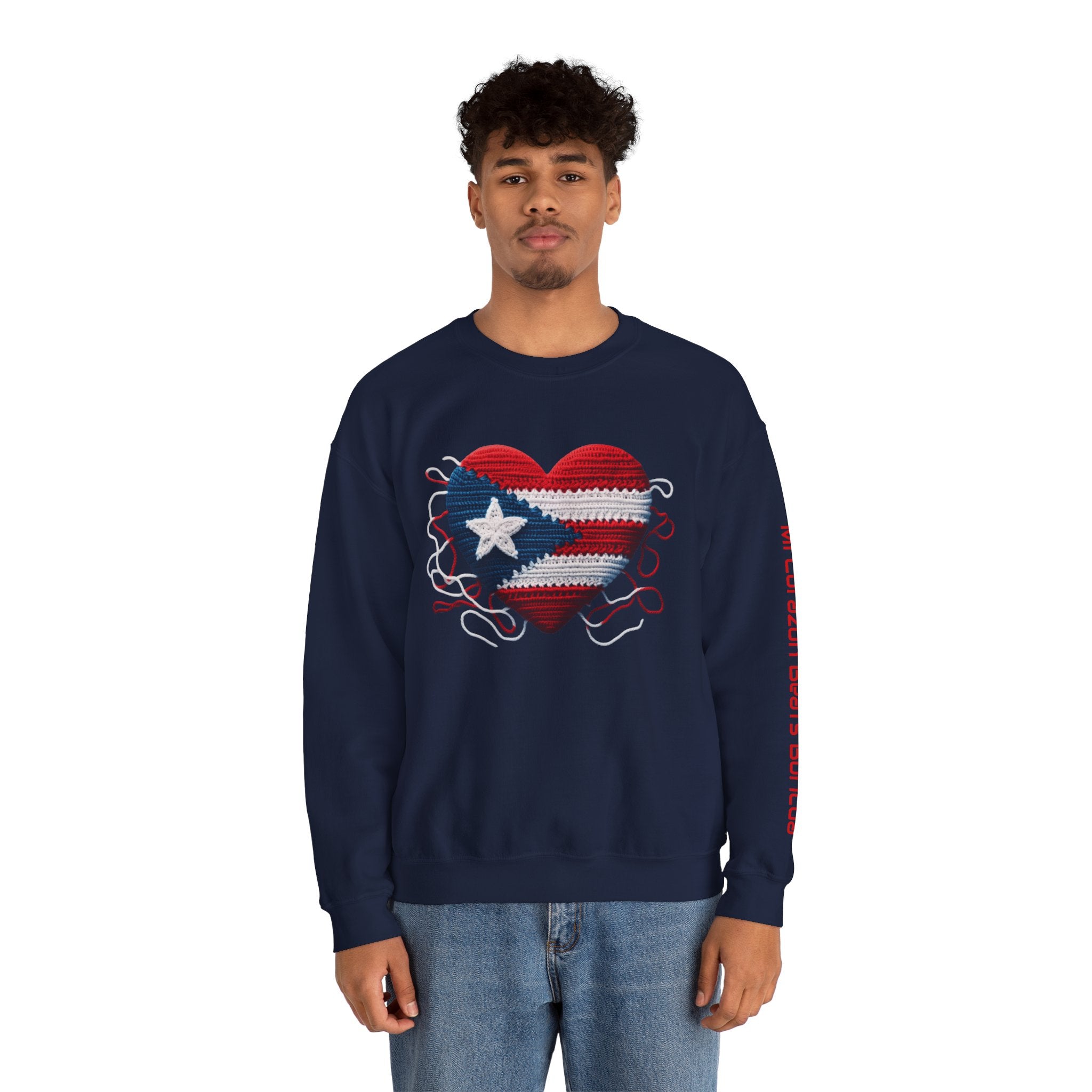 Puerto Rico Heart Crewneck Sweatshirt  Puerto Rican Flag Heart Knit Design