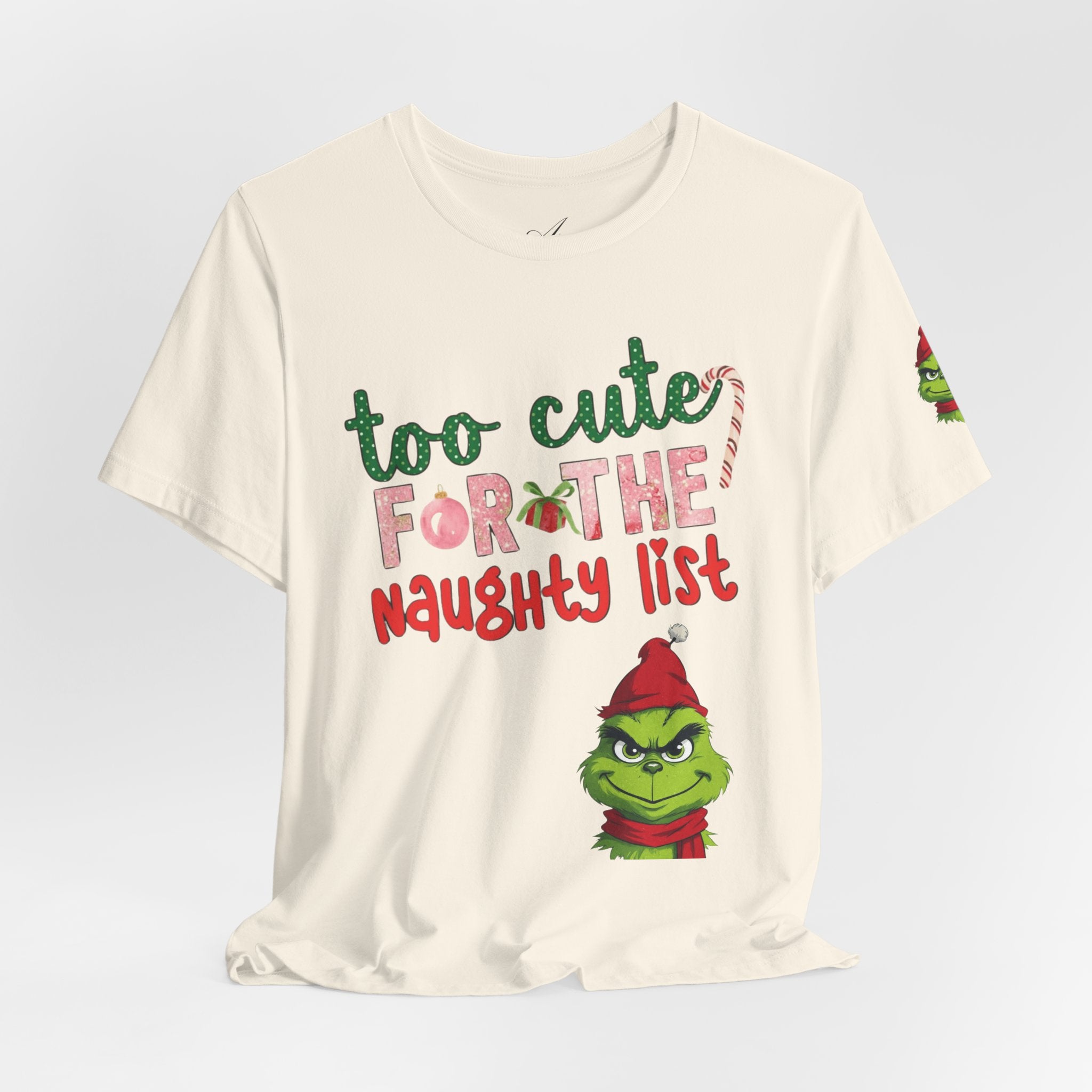Christmas T-Shirts and Sweatshirts Collection Cute Grinch Holiday Tee 'Too Cute for the Naughty List' Unisex Jersey T-Shirt