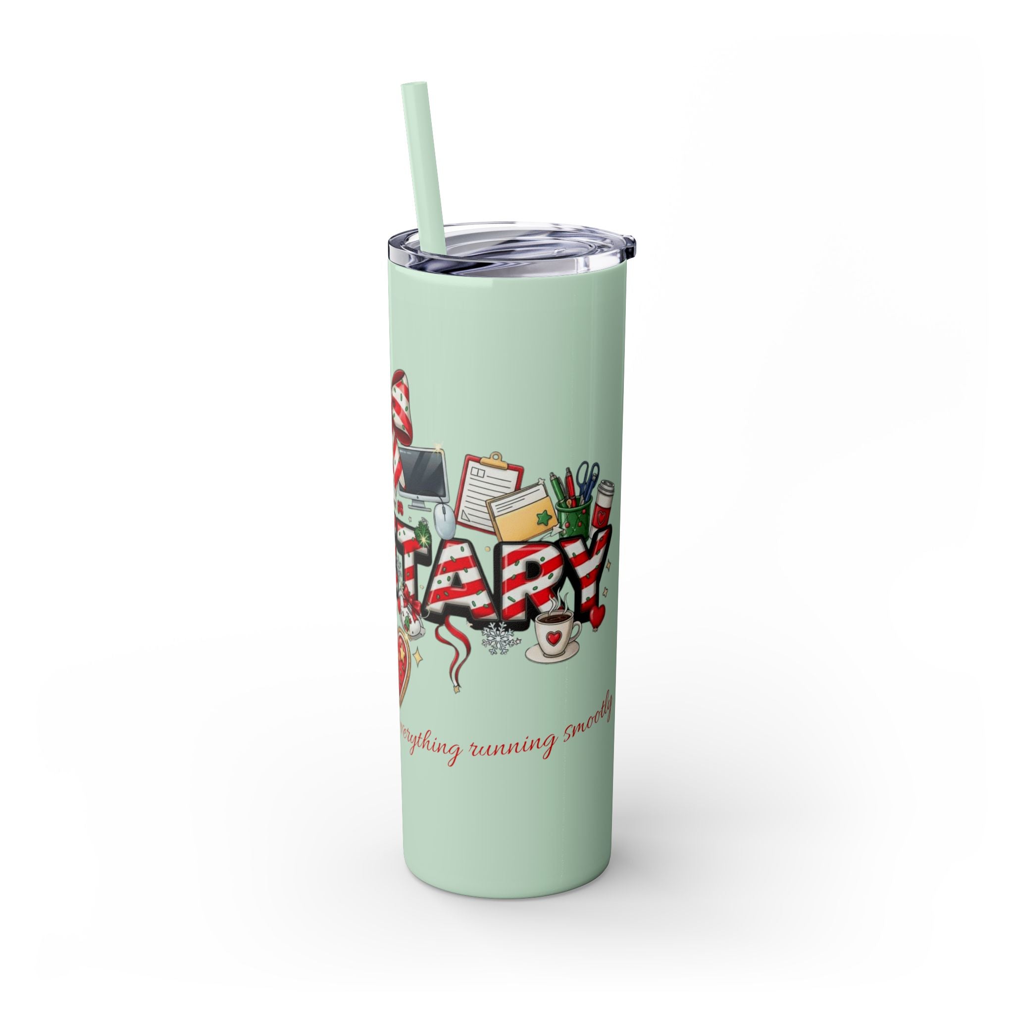 Christmas mug for the office team who keeps everything running smoothly. Candy Cane Christmas Office Secret Santa Design, 20oz with Straw
