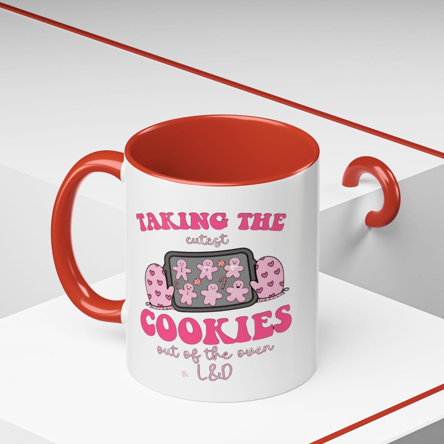 Accent Coffee Mug — "Taking the Cookies" Cute Pink Baking Design Coffee Cup for Fun Celebrations