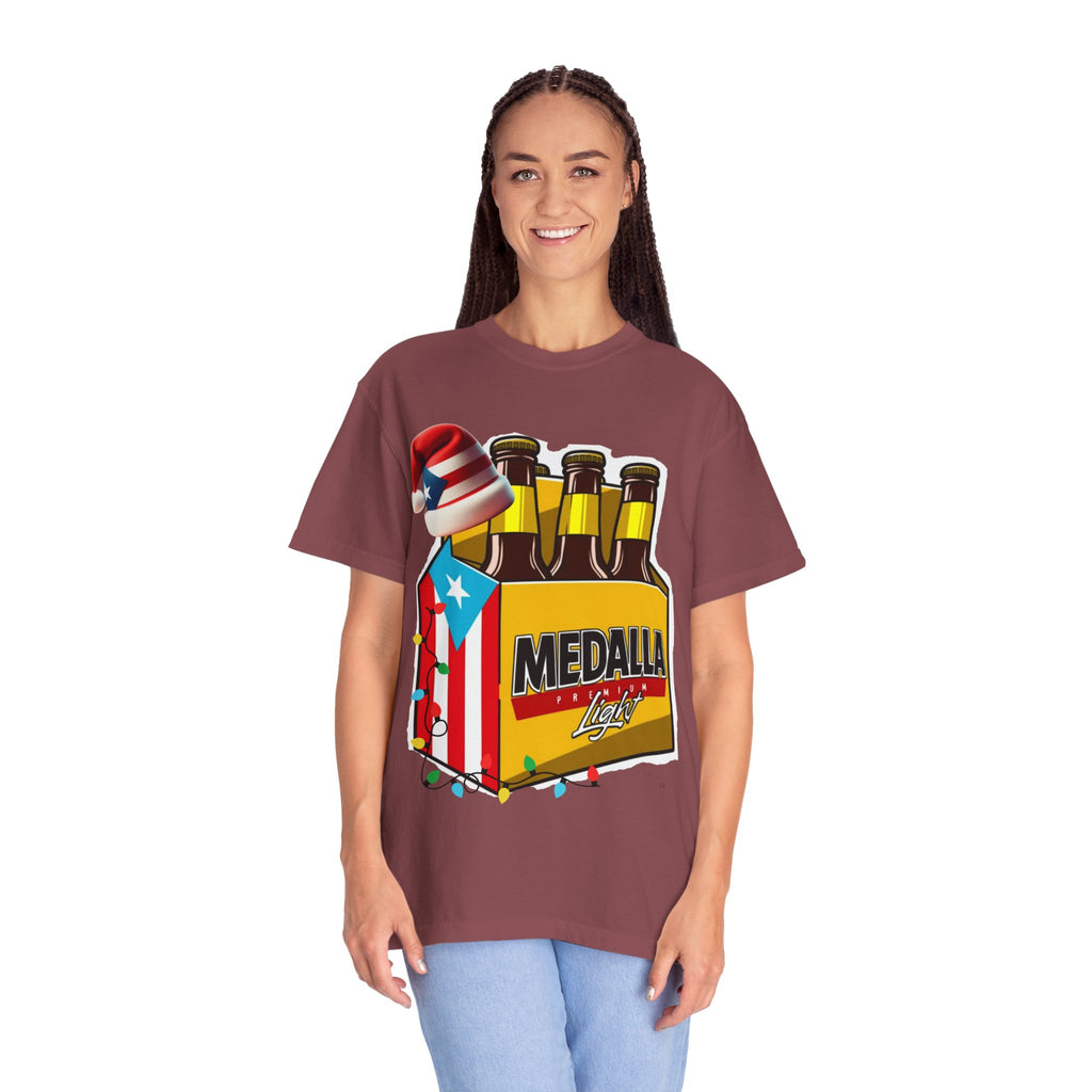 Medalla Light Beer T-Shirt  Navidad Boricua Holiday Tee Puerto Rico’s Navidades