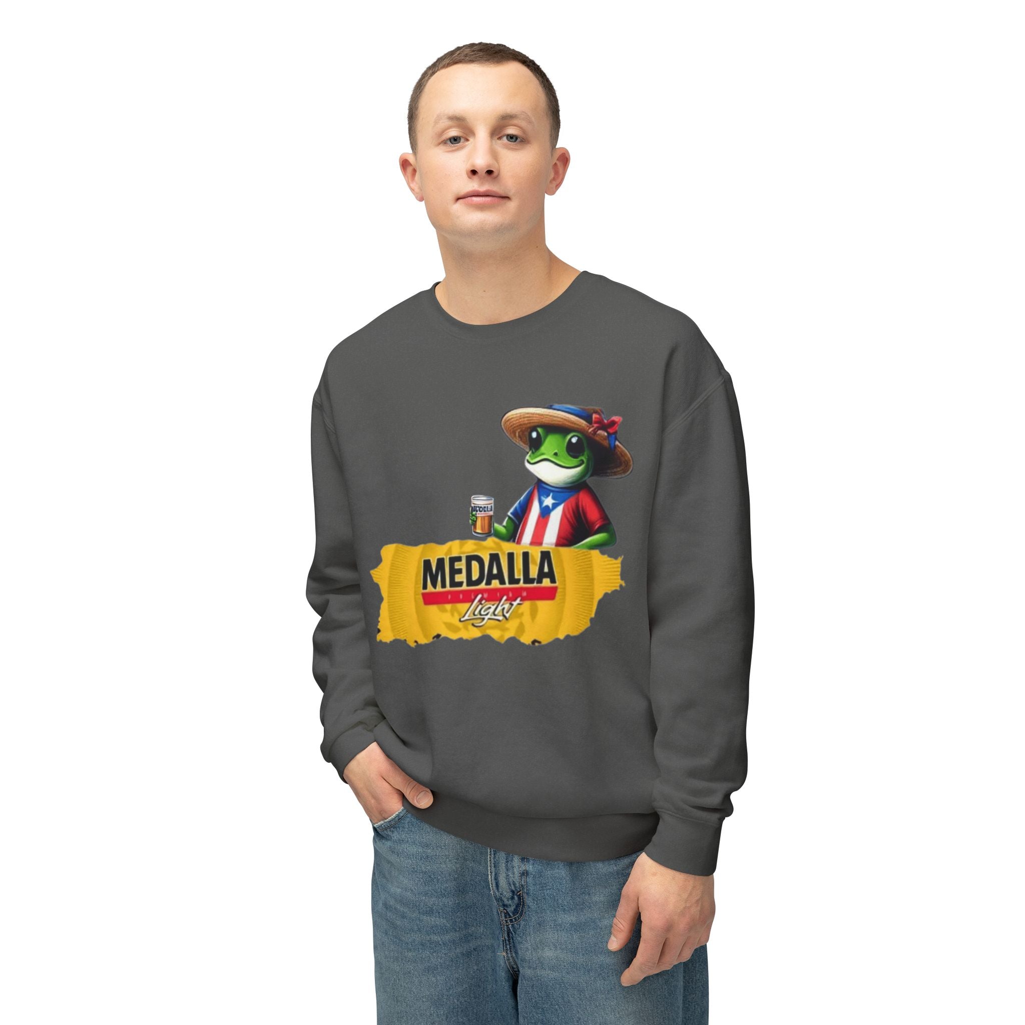 Medalla Light Puerto Rico Sweatshirt Coqui Boricua flag  Beer Pack Graphic Puerto Rico Navidades