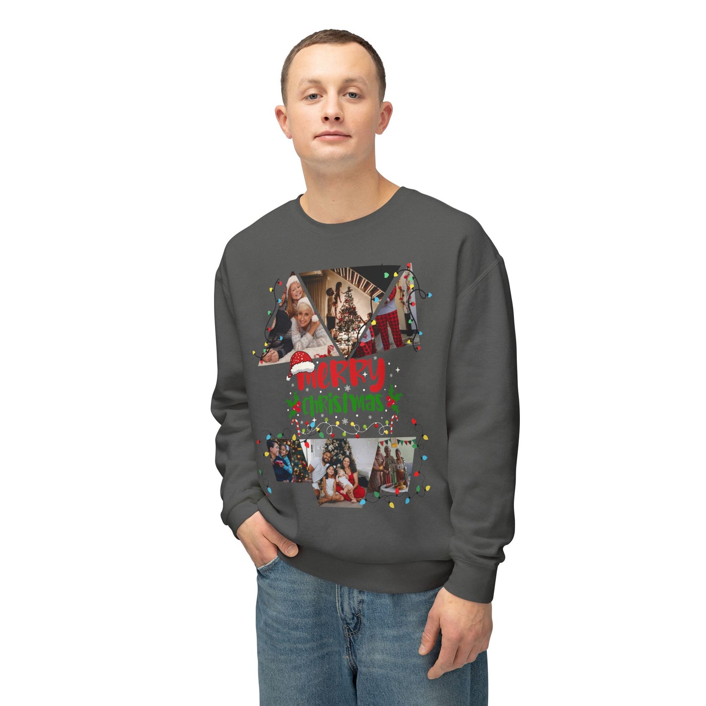 Christmas Photo Collage Sweatshirt — "Merry Christmas" Holiday Crewneck