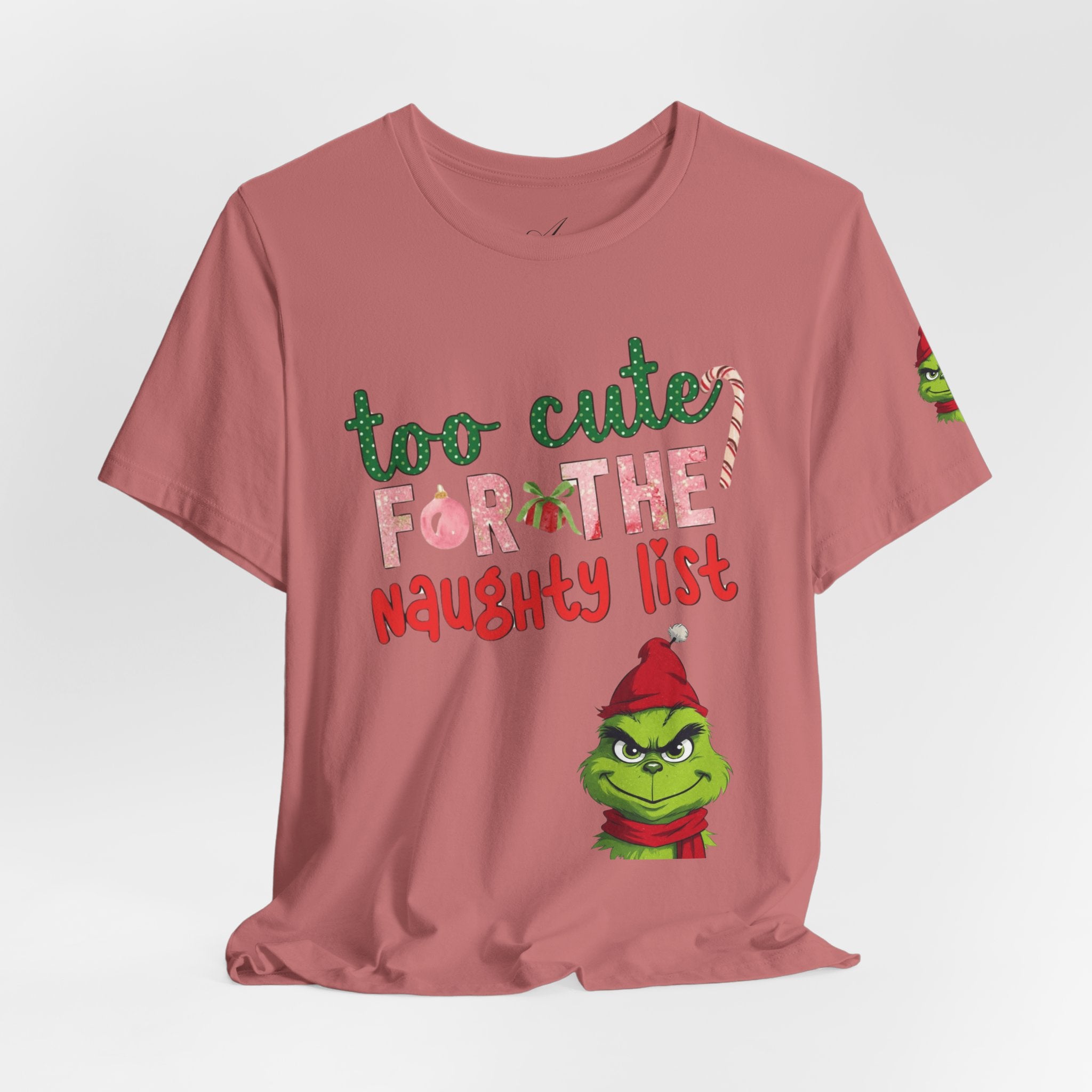 Christmas T-Shirts and Sweatshirts Collection Cute Grinch Holiday Tee 'Too Cute for the Naughty List' Unisex Jersey T-Shirt