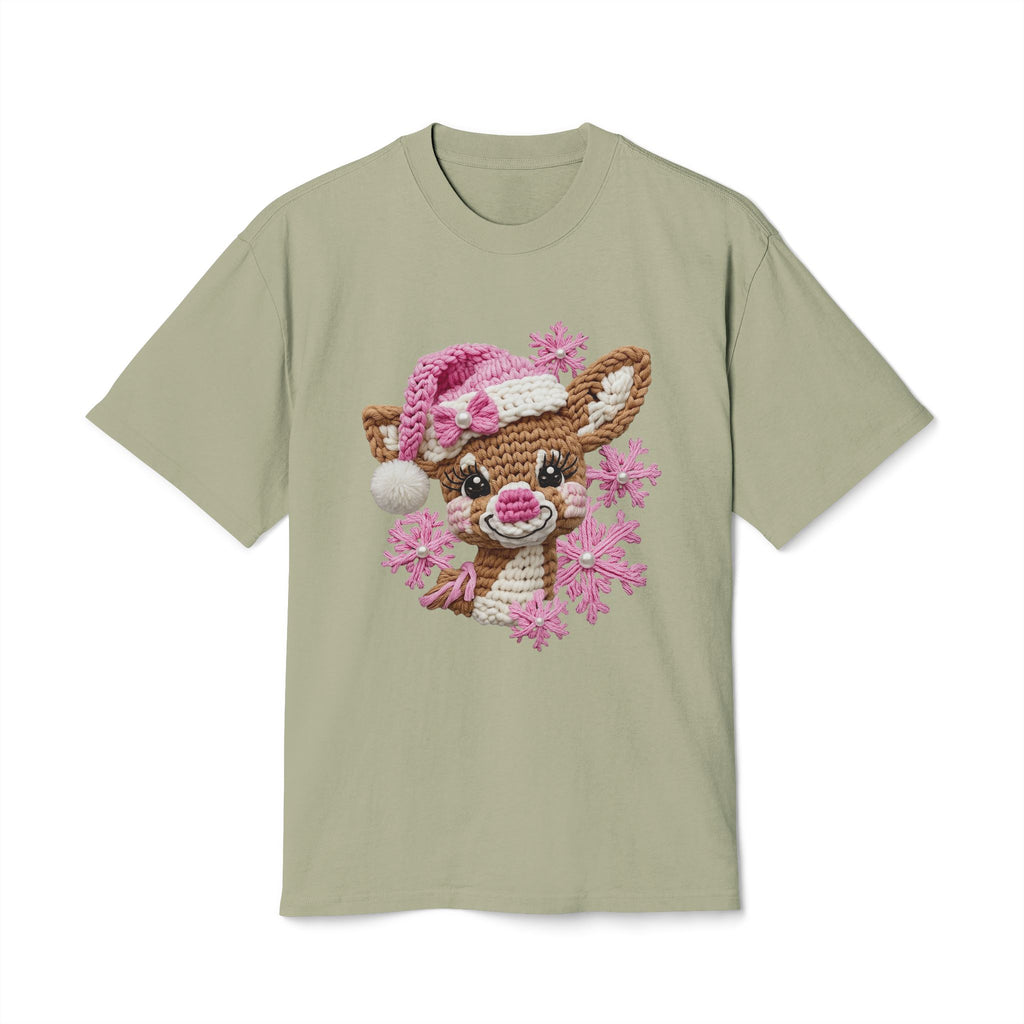 Cute Reindeer Tee — Pink Santa Hat & Snowflakes Holiday T-Shirt  cartoon-style Christmas artwork