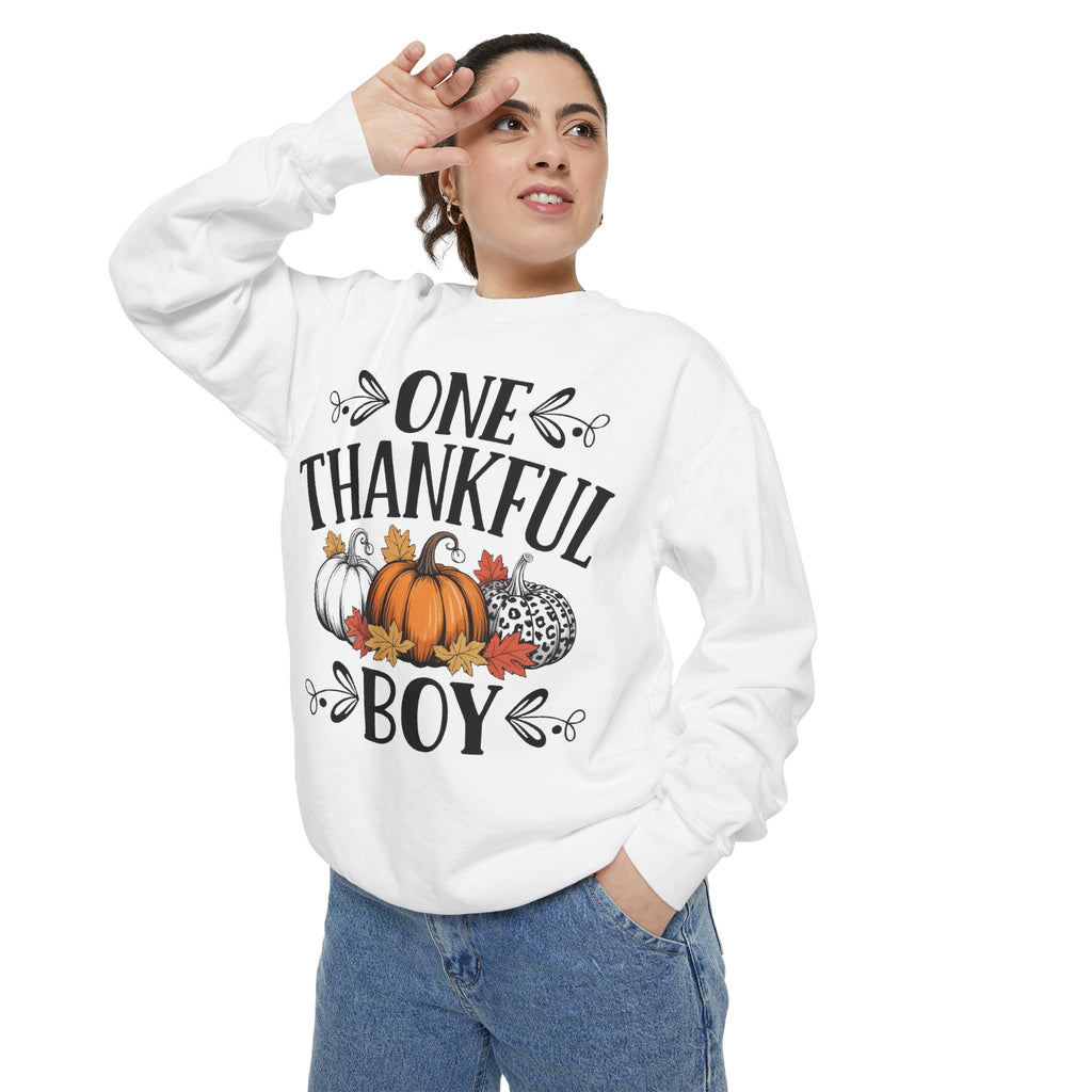 Thankful Boy Sweatshirt  Fall Pumpkin Thanksgiving Crewneck Fall T-Shirts and Sweatshirts Collection