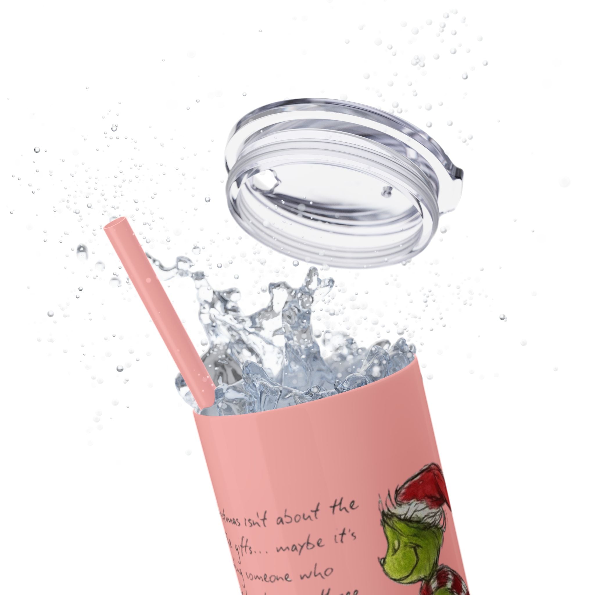 Grinch Christmas Skinny Tumbler with Straw — Dr. Seuss Holiday Quote Design, 20oz Christmas Mugs Collection