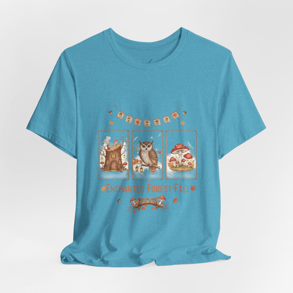 Enchanted Forest Fall Tee, Cute Owl Shirt, Autumn Graphic Tee, Nature Lover Gift, Cozy Fall Apparel, Wildlife T-Shirt, Unisex Fall Top