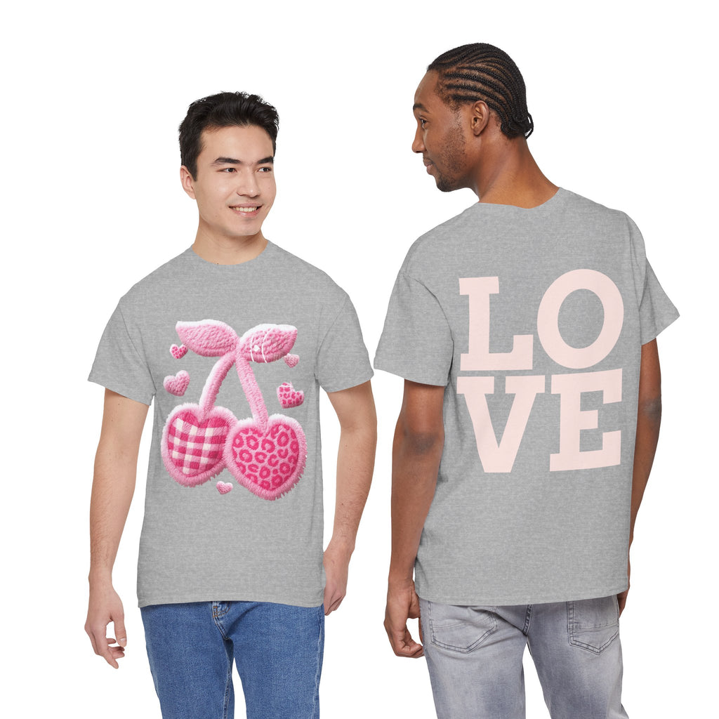 Pink Heart Cherries Tee  LOVE Graphic Valentine T-Shirt