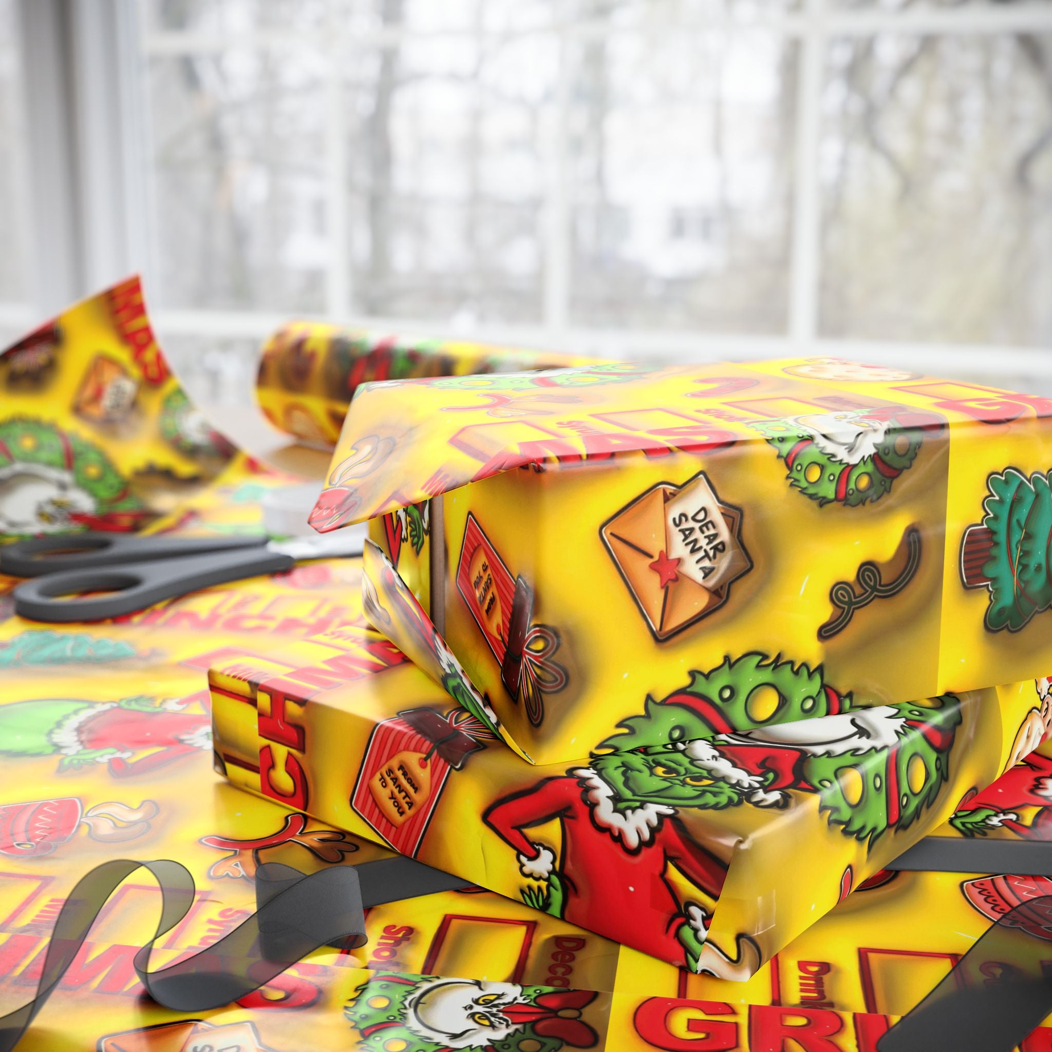 Christmas Wrapping Paper Roll – Retro Santa & Tree Holiday Gift Wrap Festive Wrapping Paper
