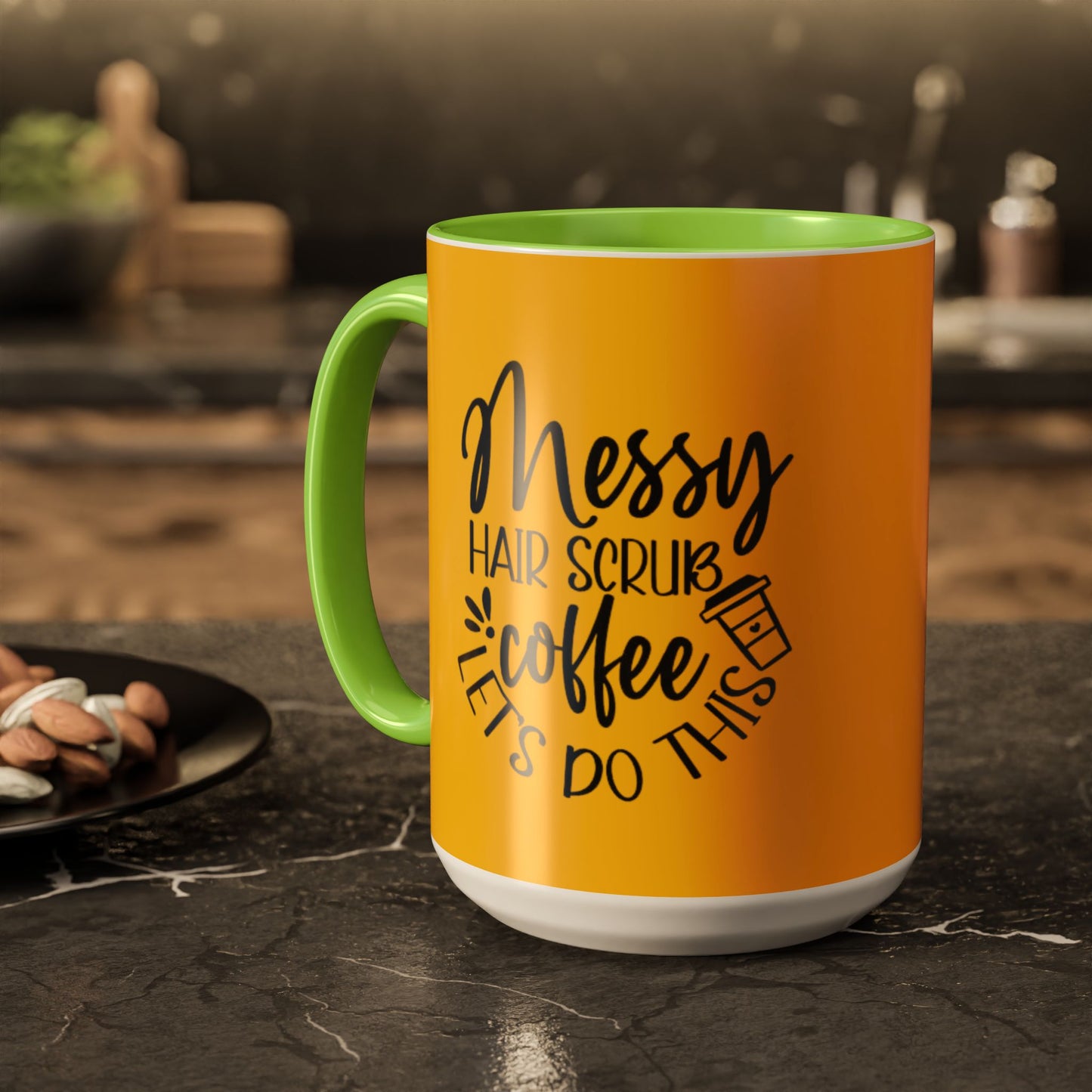 Holiday Coffee Cups with Festive Quotes & Designs Messy Hair Coffee Mug - Fun Yellow Ceramic Cup for Coffee Lovers