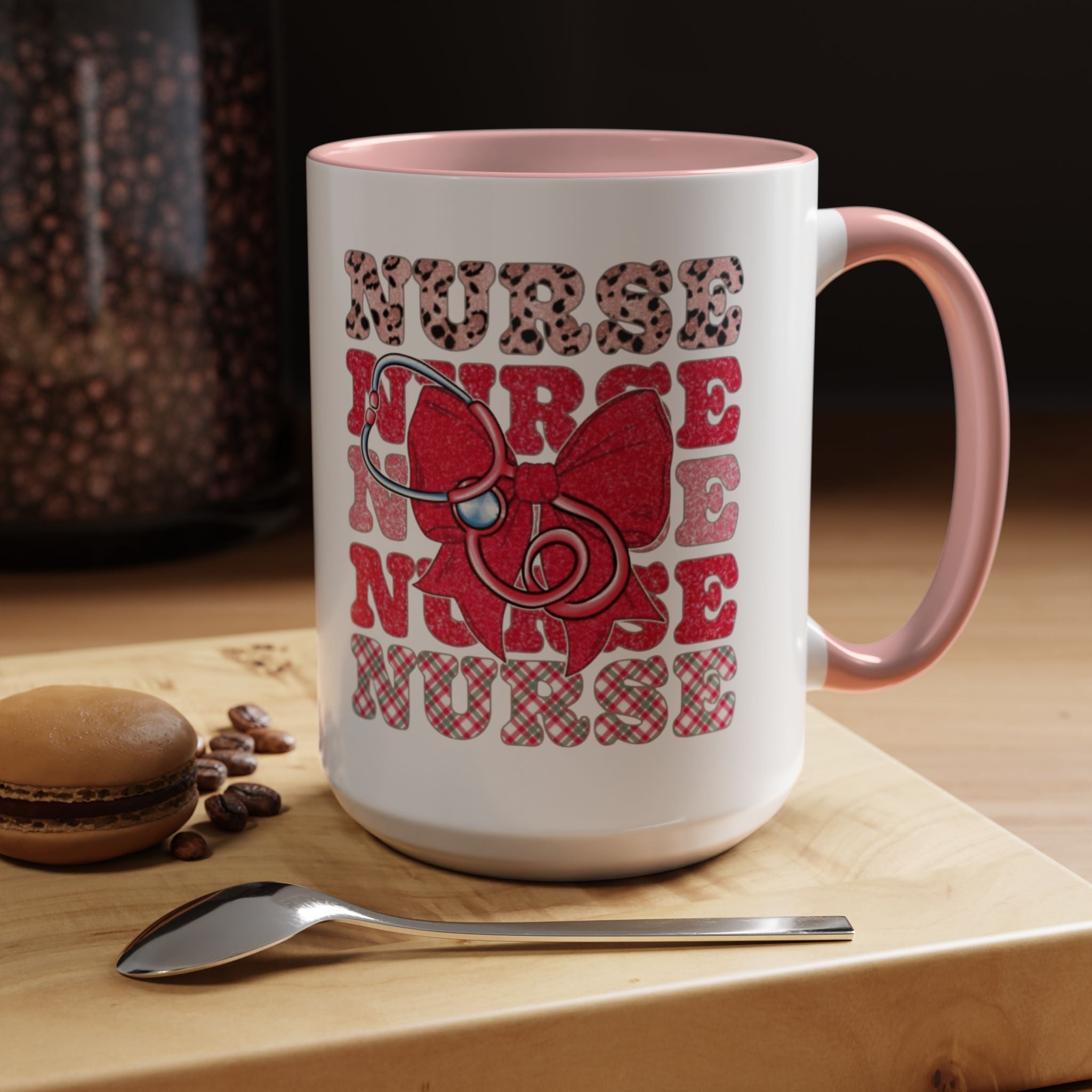 Nurse Stethoscope Bow Accent Coffee Mug — Cute Leopard & Plaid Healthcare Gift (11/15oz) Medical Christmas Mug