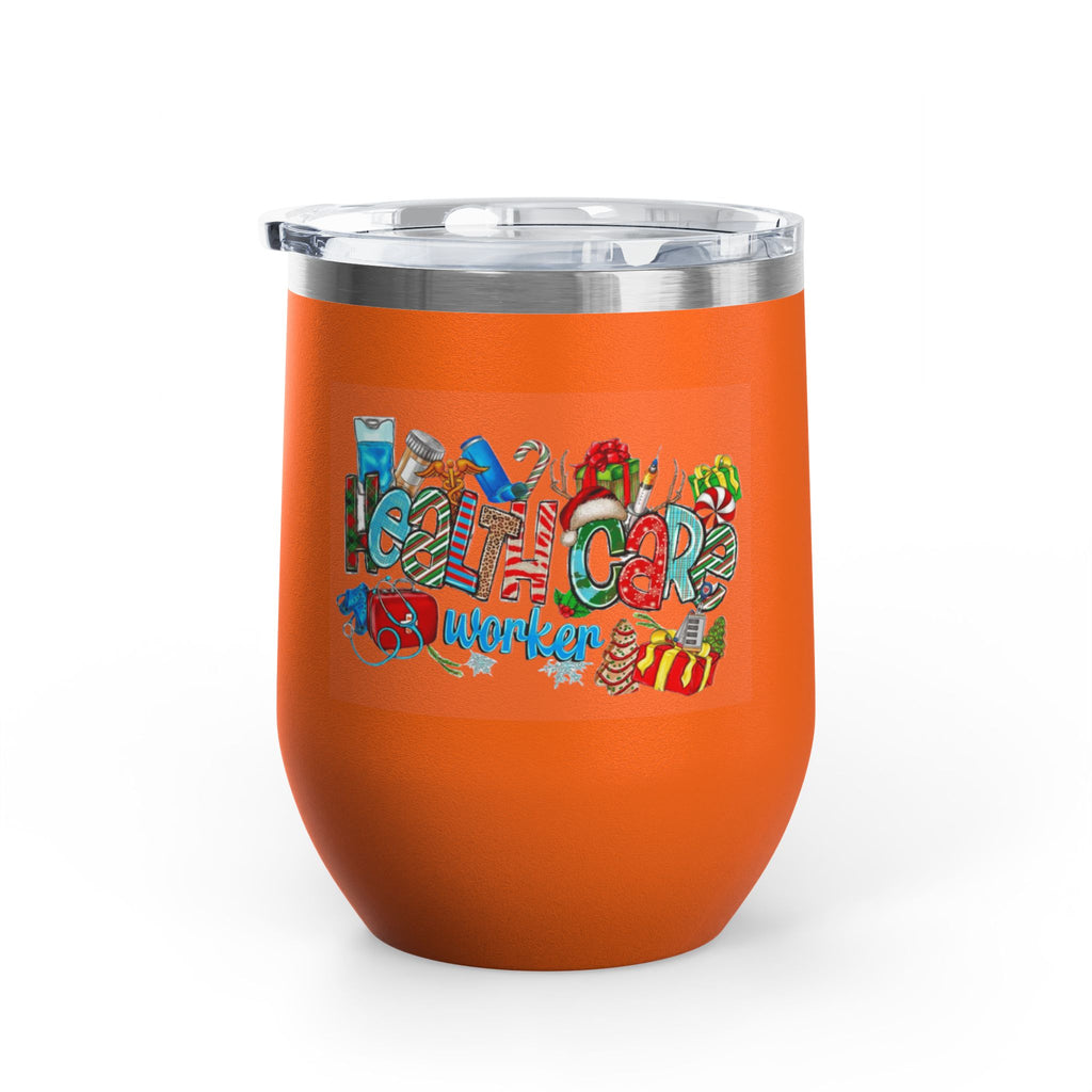 Healthcare Worker 12oz Wine Tumbler — Colorful Holiday Medical Staff Gift Medical Christmas Mug