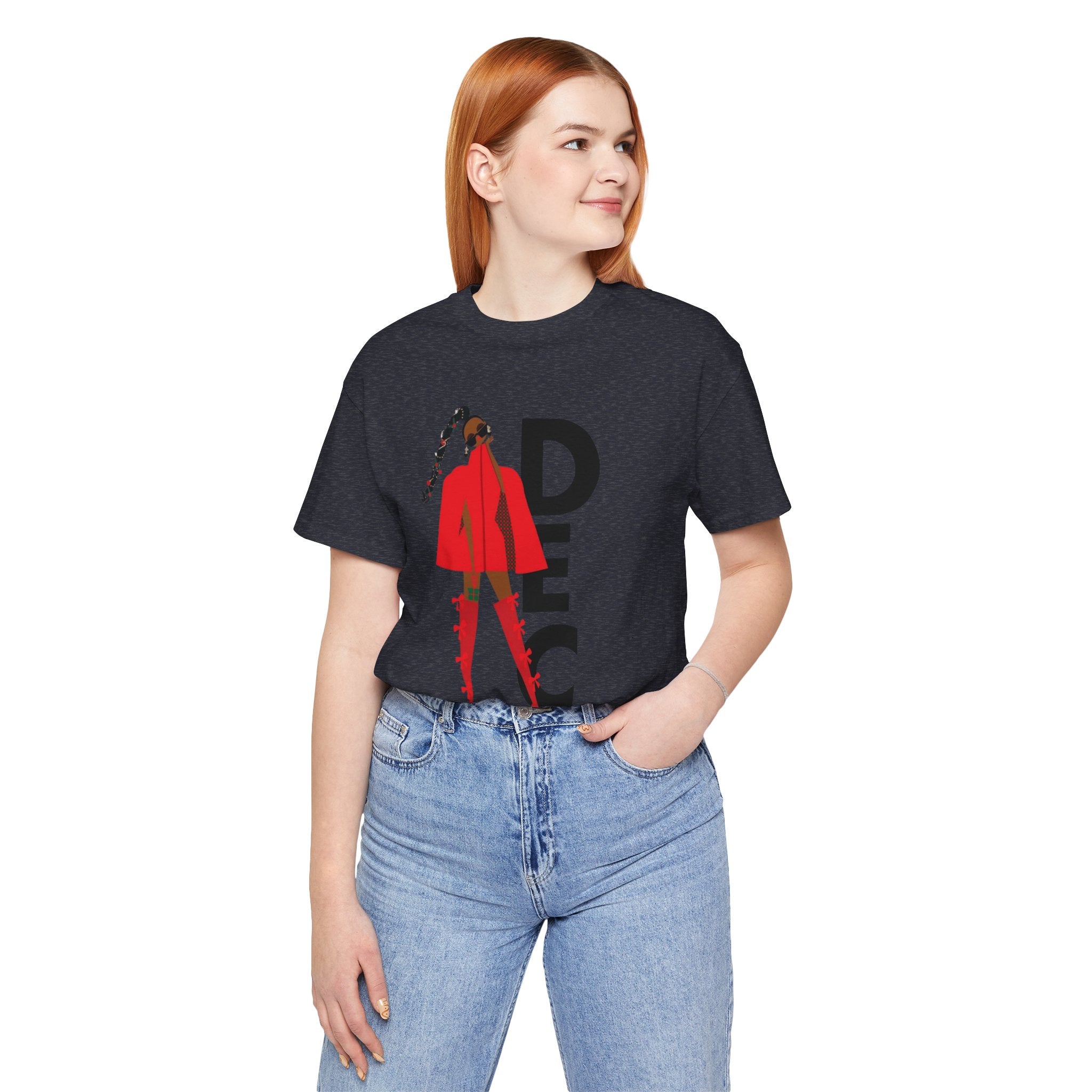 December Fashion Tee  Red Coat Model Graphic Shirt