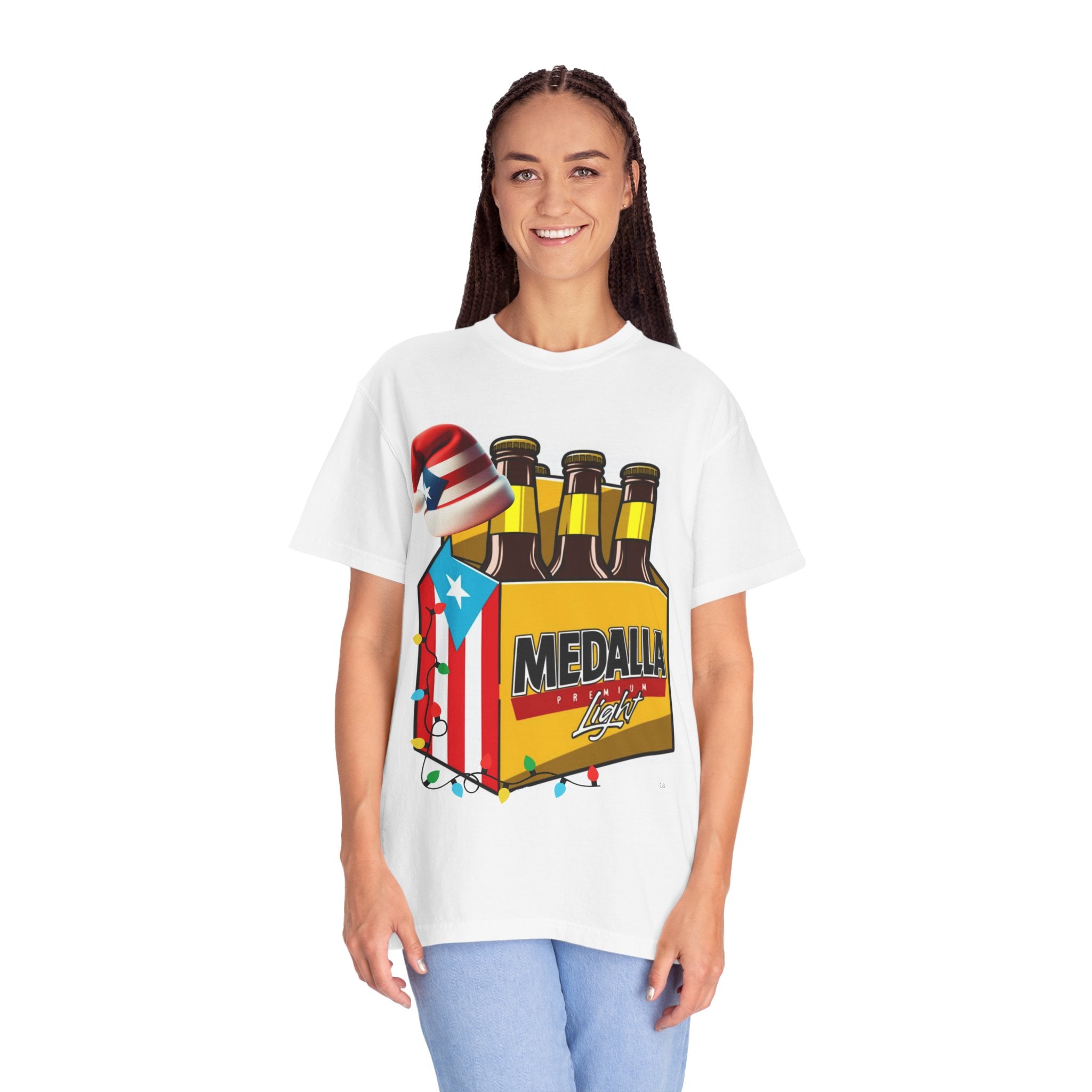 Medalla Light Beer T-Shirt  Navidad Boricua Holiday Tee Puerto Rico’s Navidades