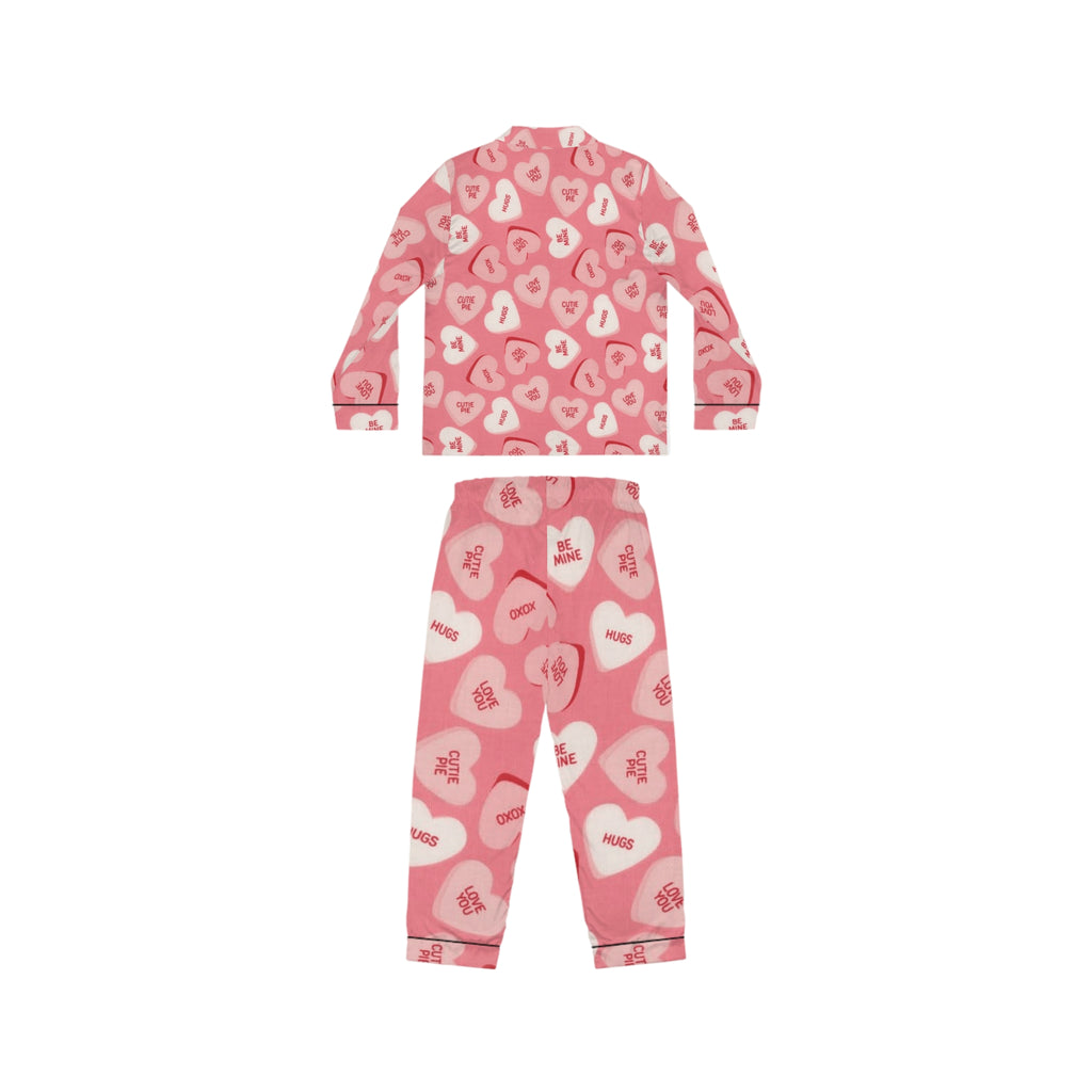 Valentine's Heart Satin Pajama Set — Pink Conversation Hearts Sleepwear