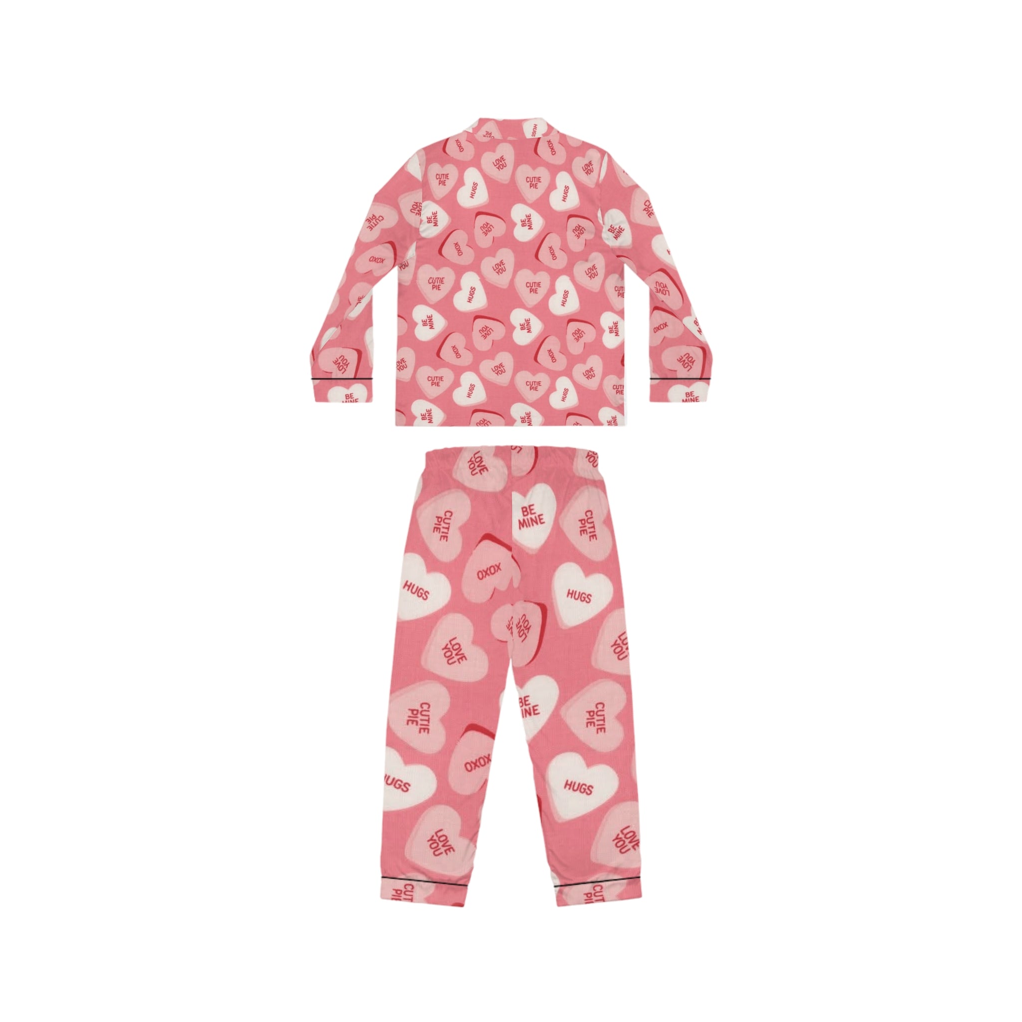 Valentine's Heart Satin Pajama Set — Pink Conversation Hearts Sleepwear