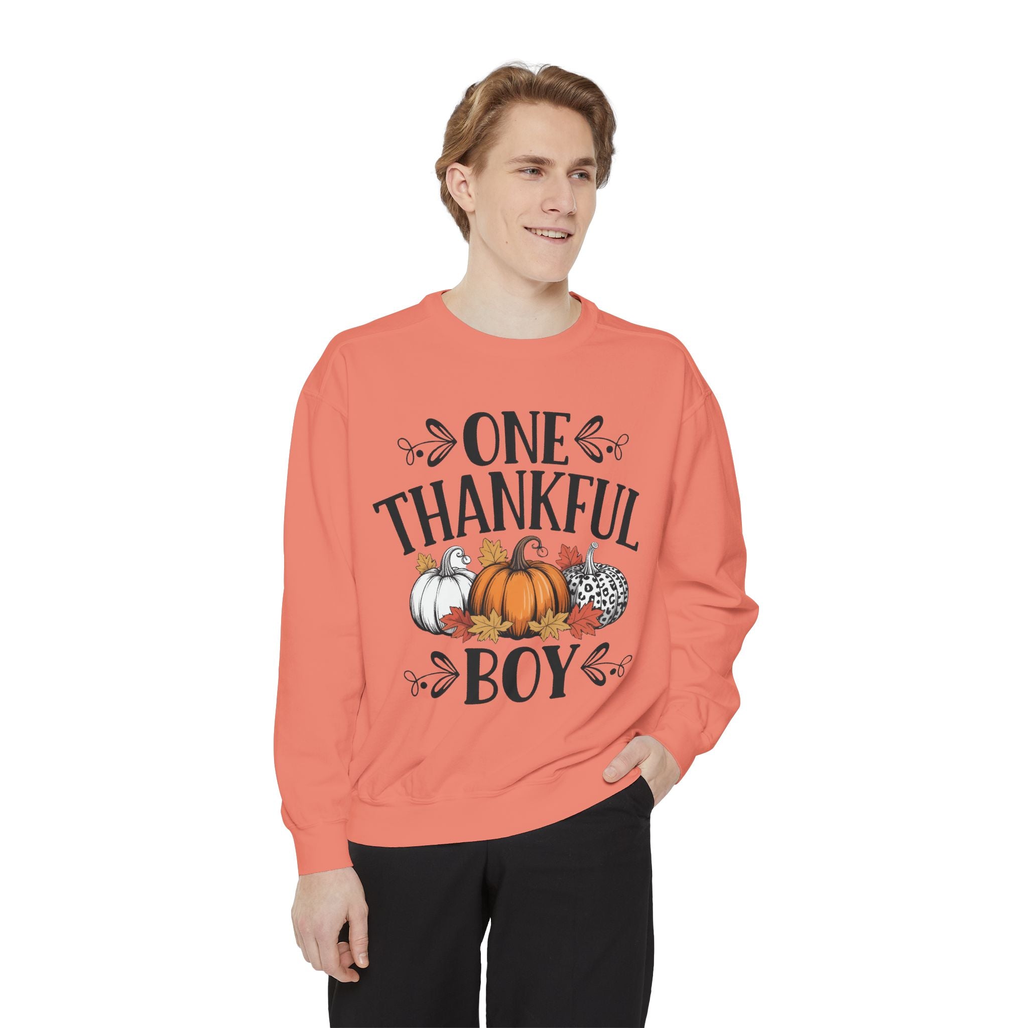 Thankful Boy Sweatshirt  Fall Pumpkin Thanksgiving Crewneck Fall T-Shirts and Sweatshirts Collection