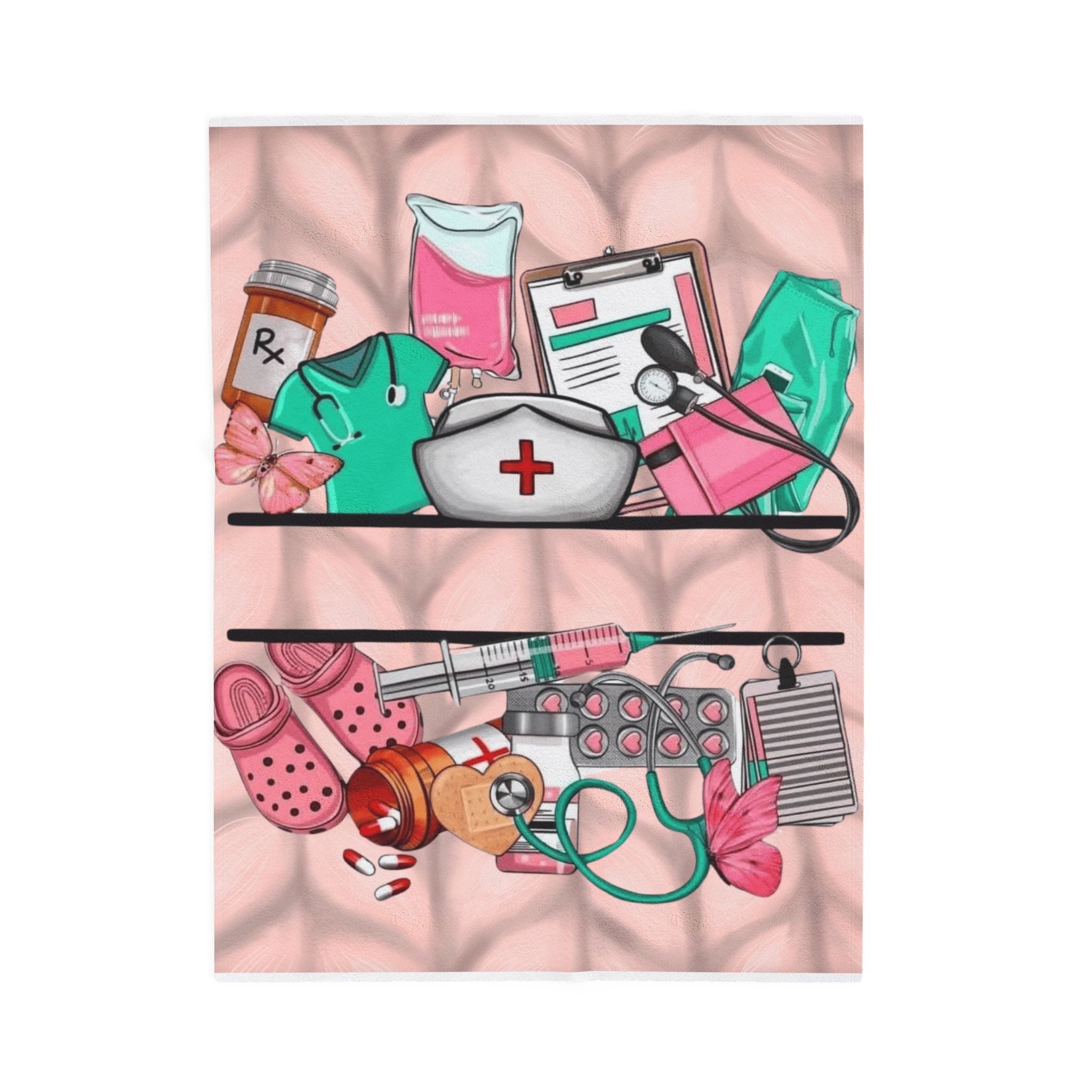 Nurse Essentials Velveteen Plush Blanket — Cute Medical Supplies Throw for Nurses & Caregivers