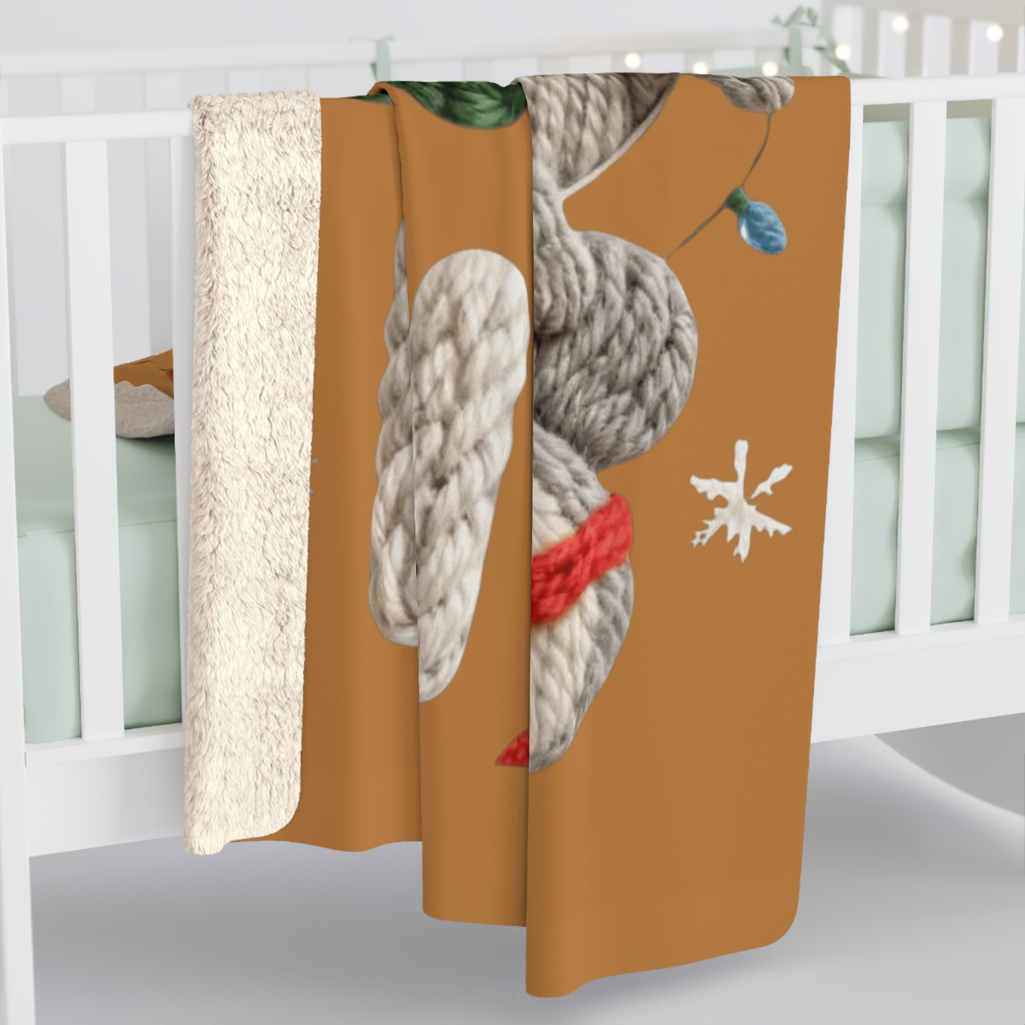 Holiday 'Ho Ho Ho' Sherpa Blanket with Cute Knit Puppy Design Santa’s Little Snuggle Blanket