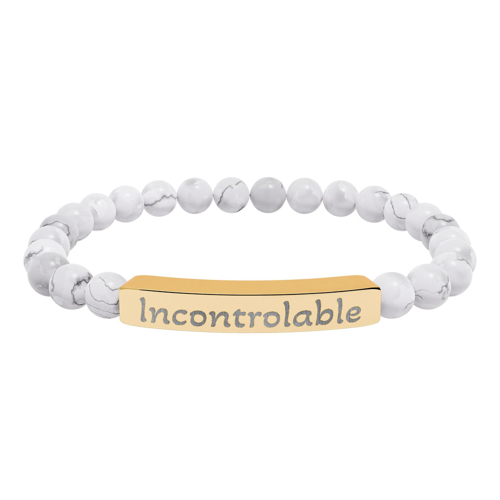 Engraved Natural Stone Stretch Bracelet — 'Incontrolable' Bar Beaded Bracelet