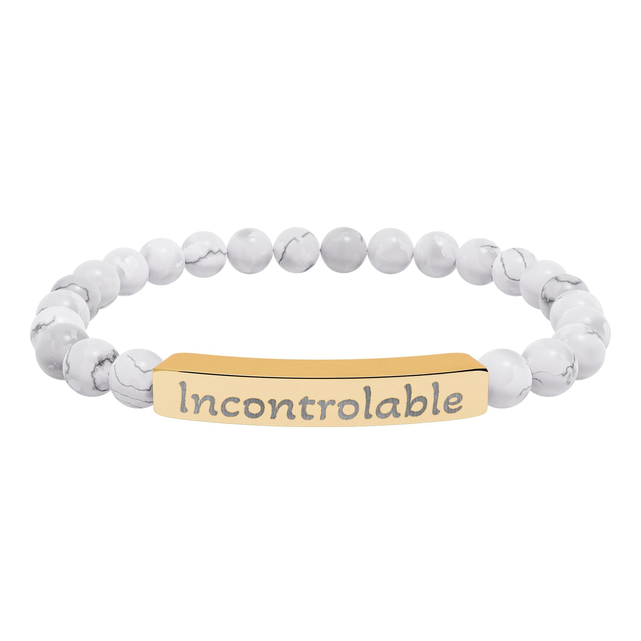 Engraved Natural Stone Stretch Bracelet — 'Incontrolable' Bar Beaded Bracelet