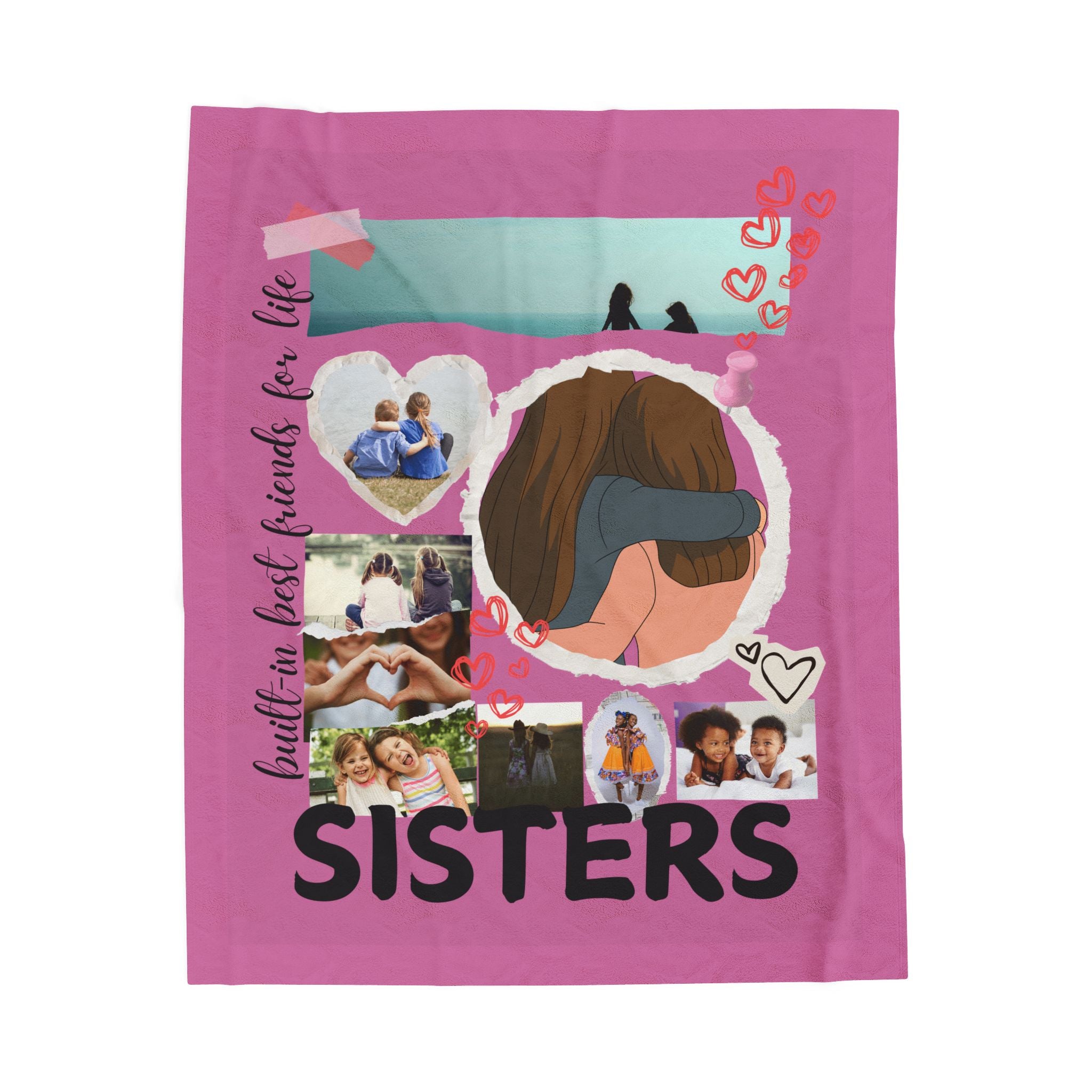 Sisters Velveteen Plush Blanket "Sisters" Photo Collage Keepsake Blanket Gift for Sister