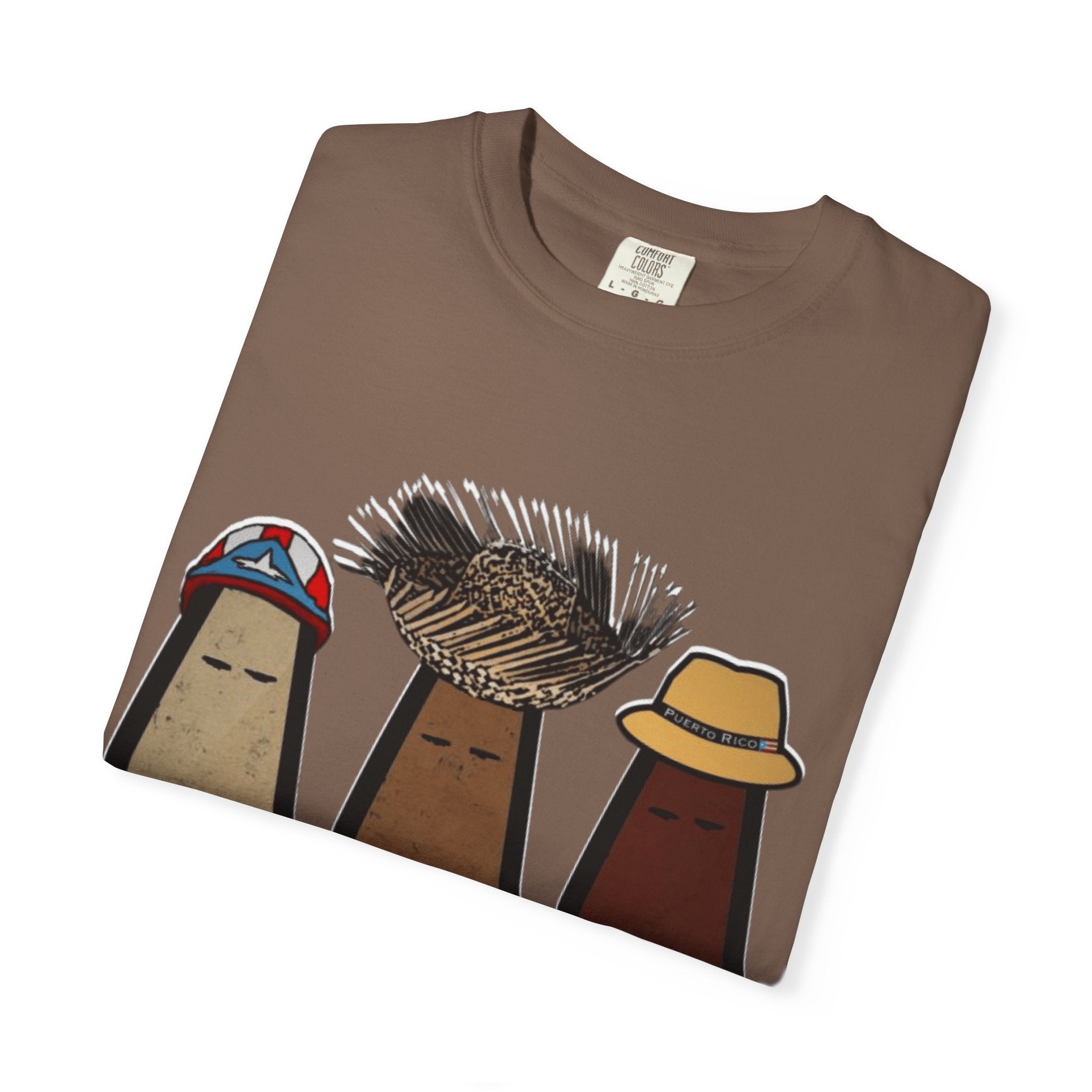 Puerto Rican Batey Cabin T-Shirt  Three Masks & Rustic House Graphic Tee Puerto Rico Navidades