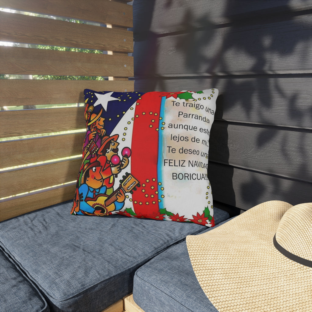 Puerto Rican Christmas Outdoor Pillow — "Te traigo una Parranda" Festive Boricua Holiday Decor