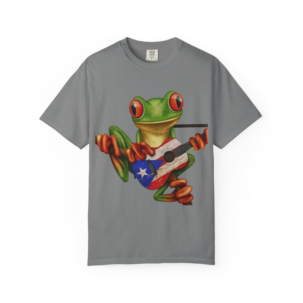 Where Boricua Meets Funky Guitar Frog T-Shirt, , Music Lover Gift, Cool Animal T-Shirt, Summer Style, Lightweight Apparel