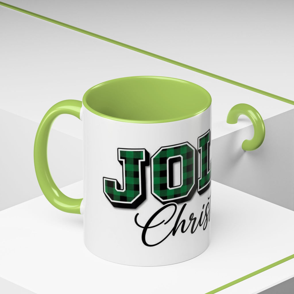 Holly Christmas Accent Coffee Mug — Green Plaid Holiday Gift (11/15oz)