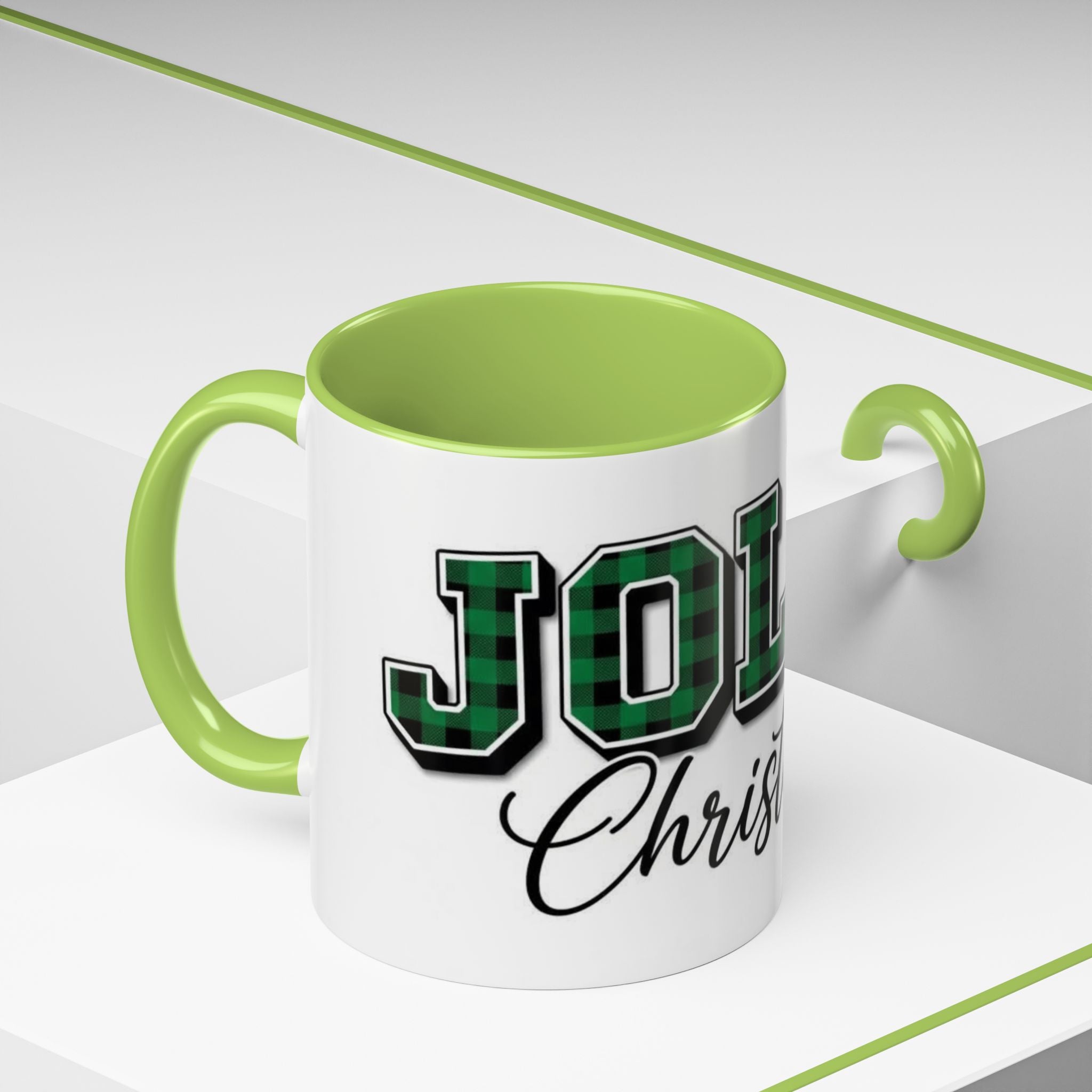 Holly Christmas Accent Coffee Mug — Green Plaid Holiday Gift (11/15oz)