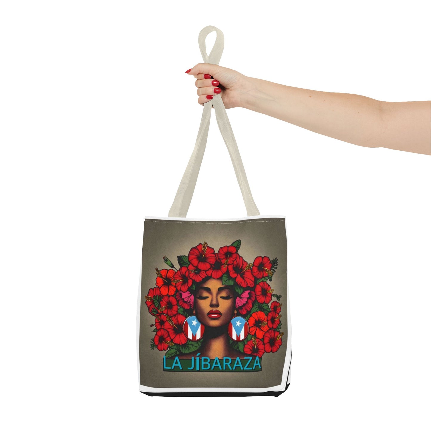 La Jíbara Tote Bag — Puerto Rican Floral Portrait Canvas Tote Puerto Rico Christmas Tote