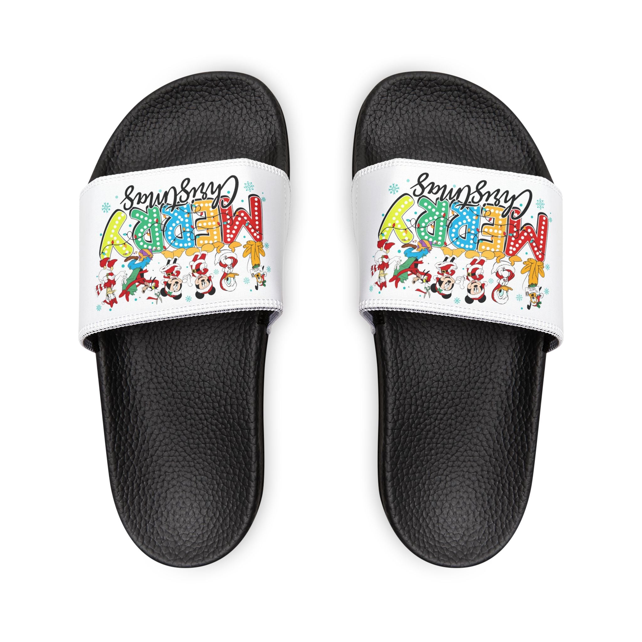 Youth Christmas Slide Sandals  "Merry Christmas" Holiday Cartoon Slides