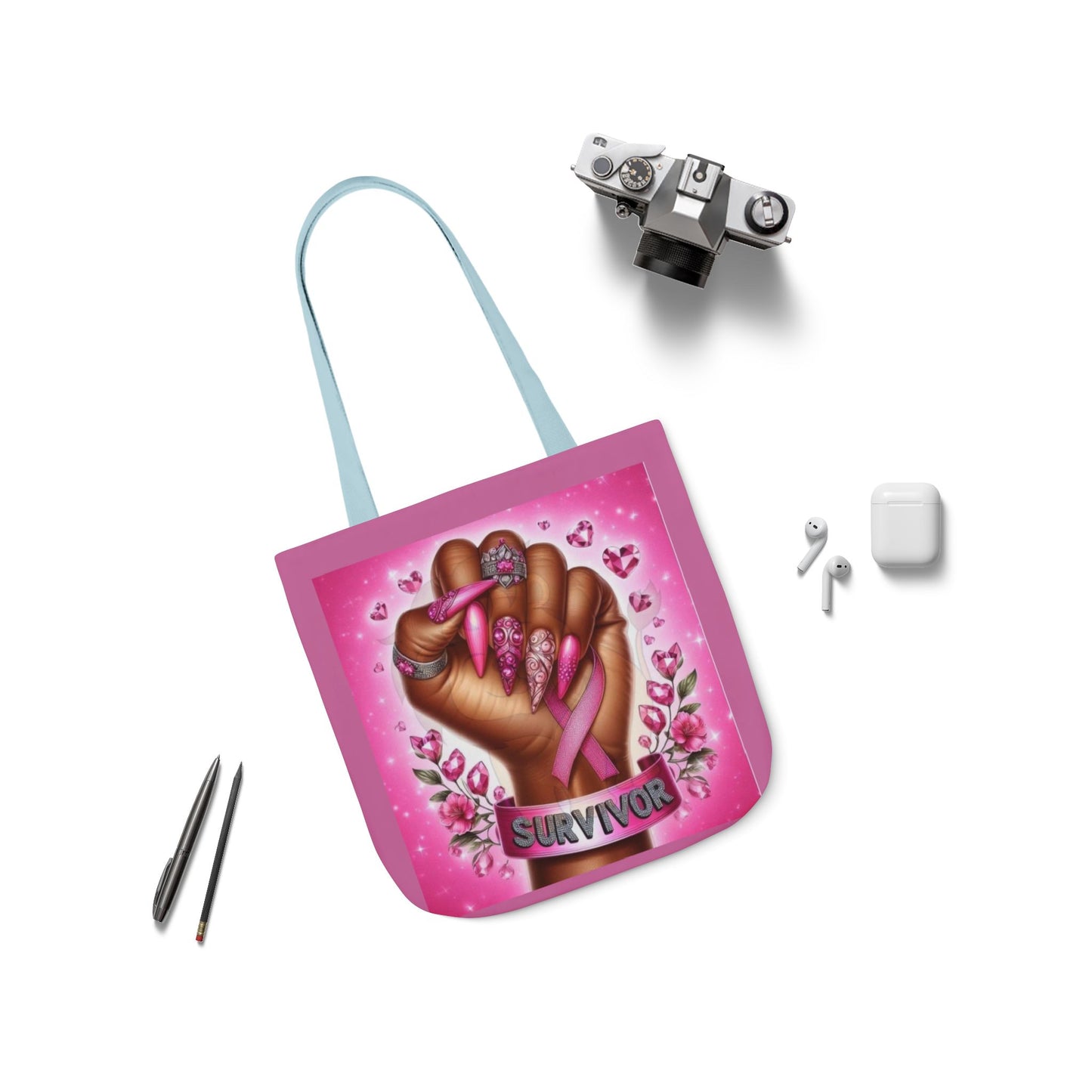 Breast Cancer Survivor Tote Bag  Pink Ribbon Empowerment Canvas Tote