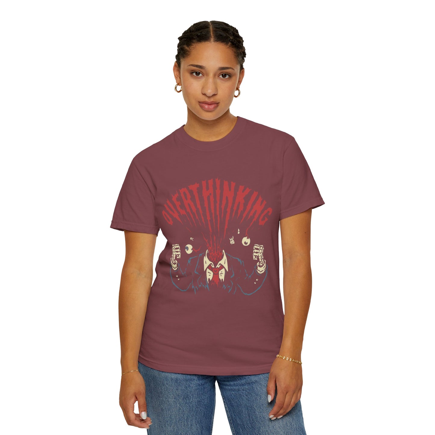 Mentally on Vacation Overthinking Garment-Dyed Unisex T-Shirt, Casual Wear, Gift for Anxiety Awareness, Self-Care Apparel, Unique Graphic Tee