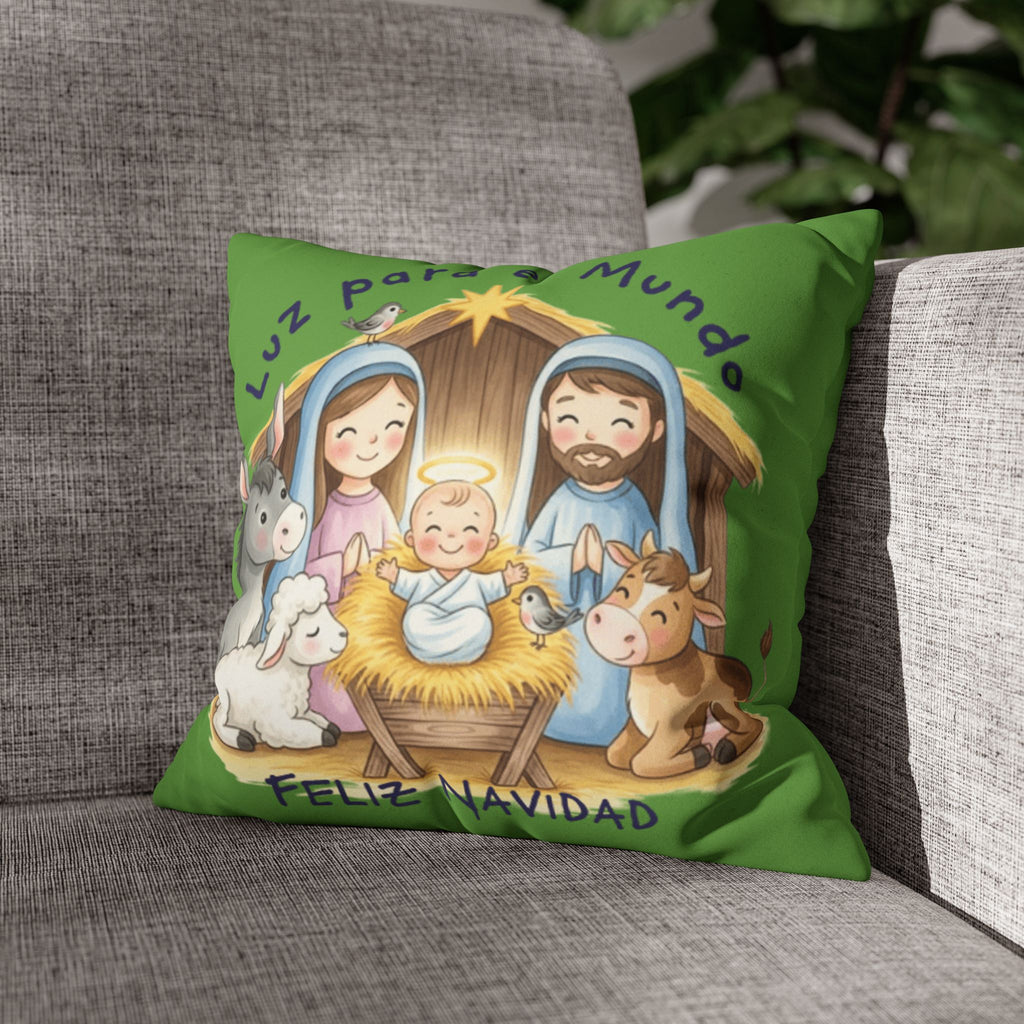 Nativity Pillowcase - "Luz para el Mundo" Feliz Navidad Christmas Throw Cover Puerto Rico Culture Pillow