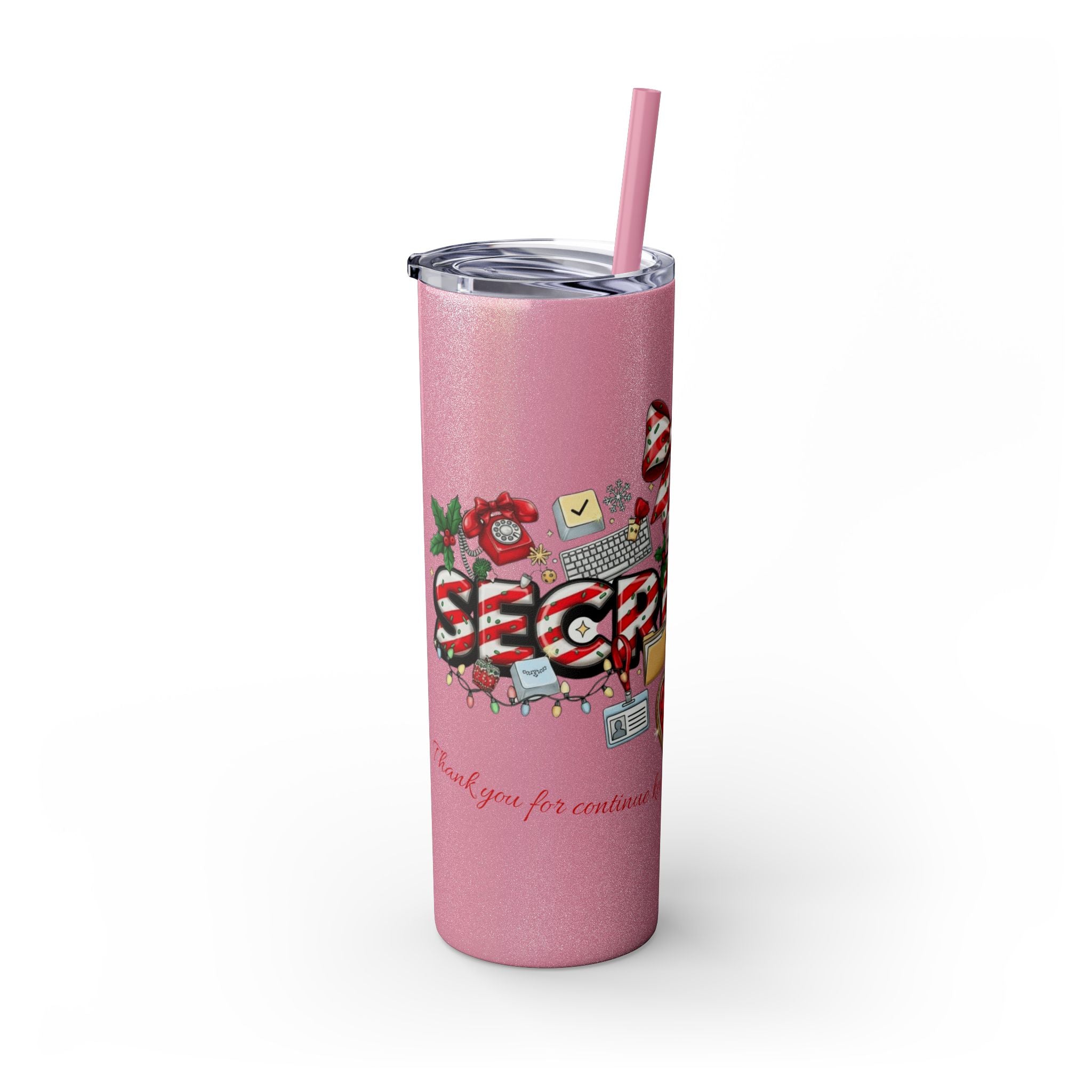 Christmas mug for the office team who keeps everything running smoothly. Candy Cane Christmas Office Secret Santa Design, 20oz with Straw