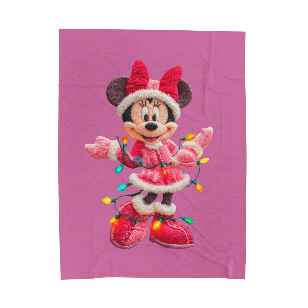 Magical Christmas Cartoon Blanket Plush Holiday Blanket  Festive Minnie Mouse with Christmas Lights